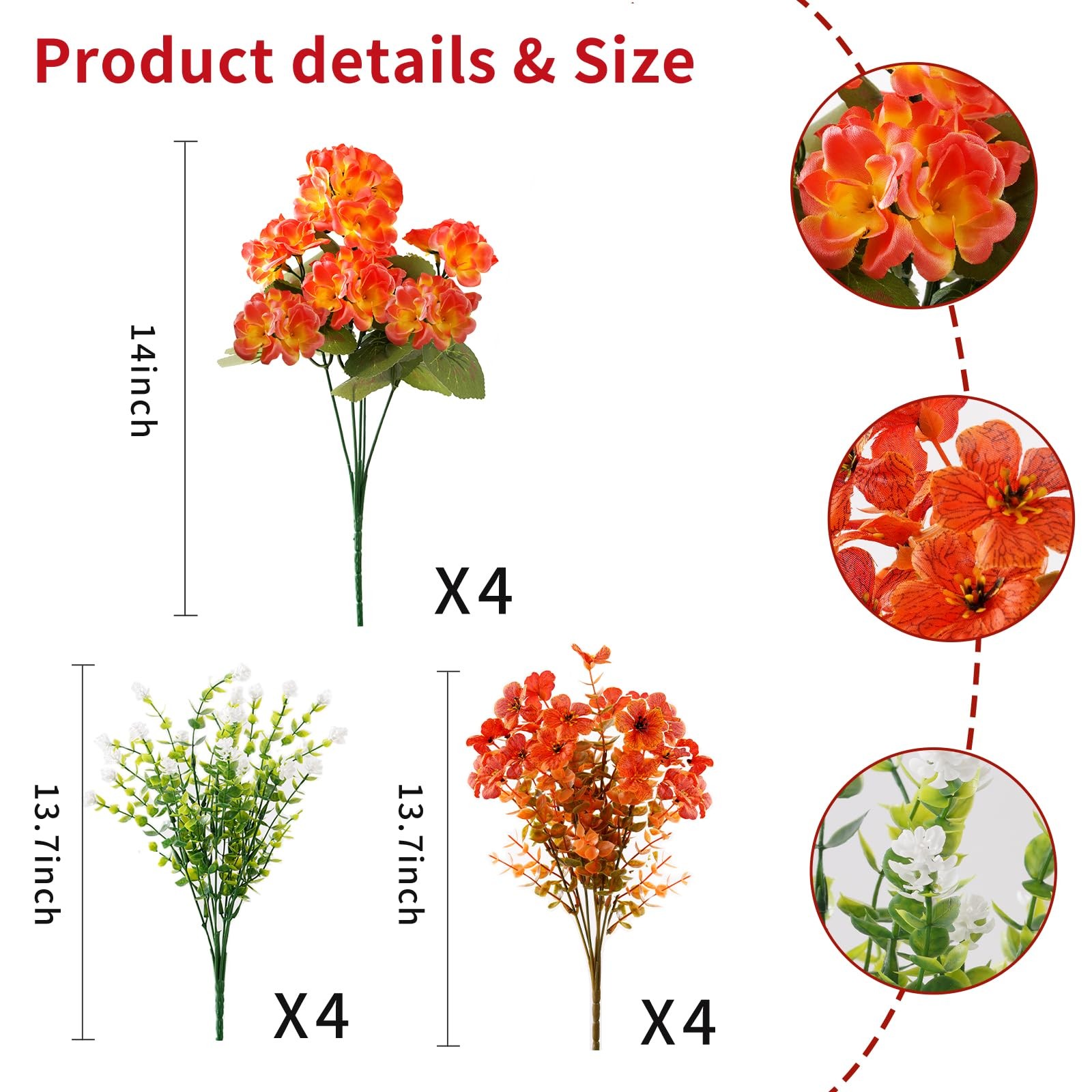 WOBUBU 14” Artificial Fall Flowers 12 Bundles Orange UV Resistant