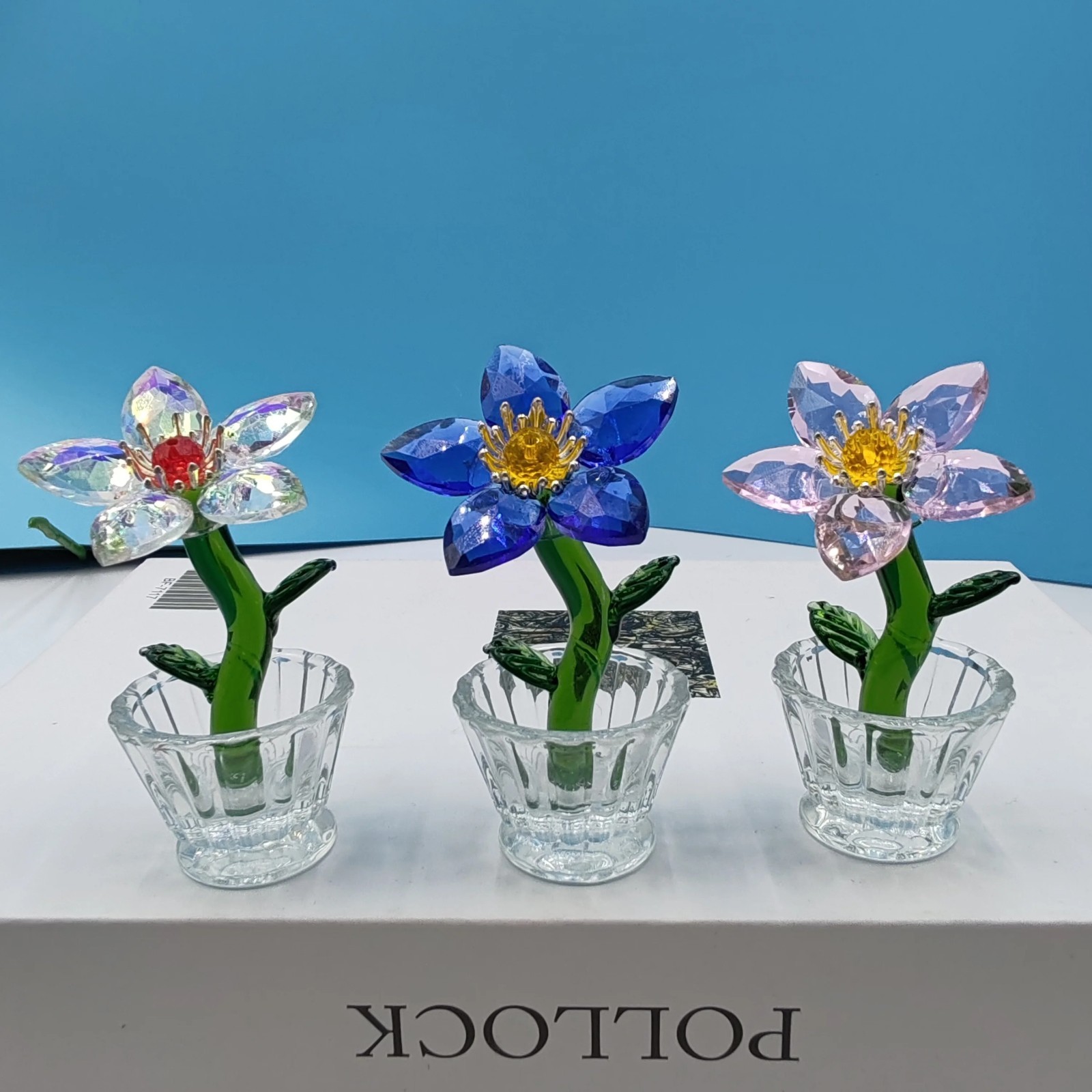 Crystal Flower Ornament Glass Sunflower Orchid Desktop Office Décor