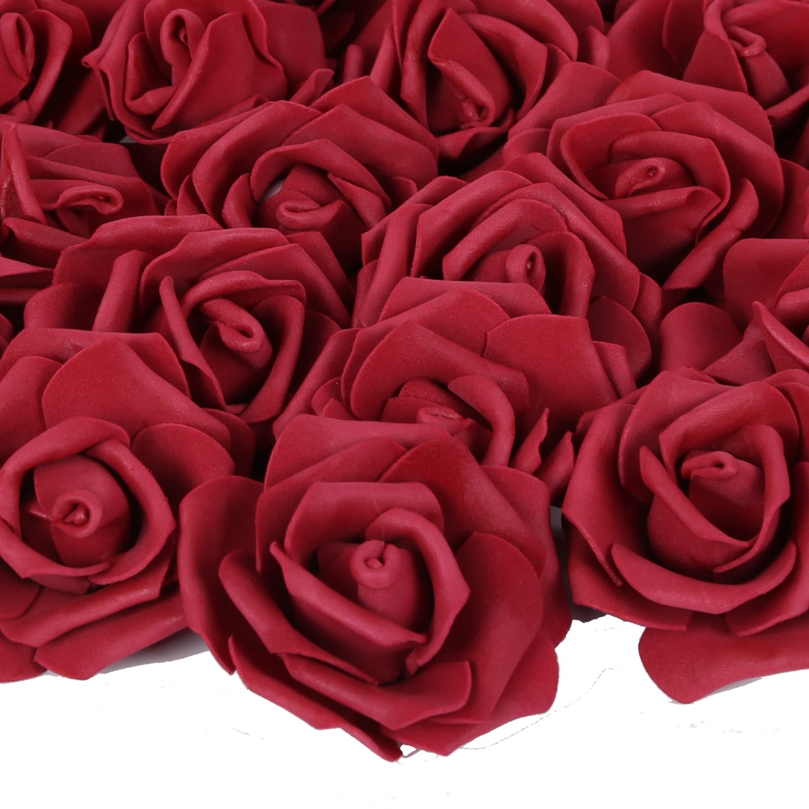 100 PCS Artificial Rose Flowers Foam Bulk Burgundy Fake Heads DIY