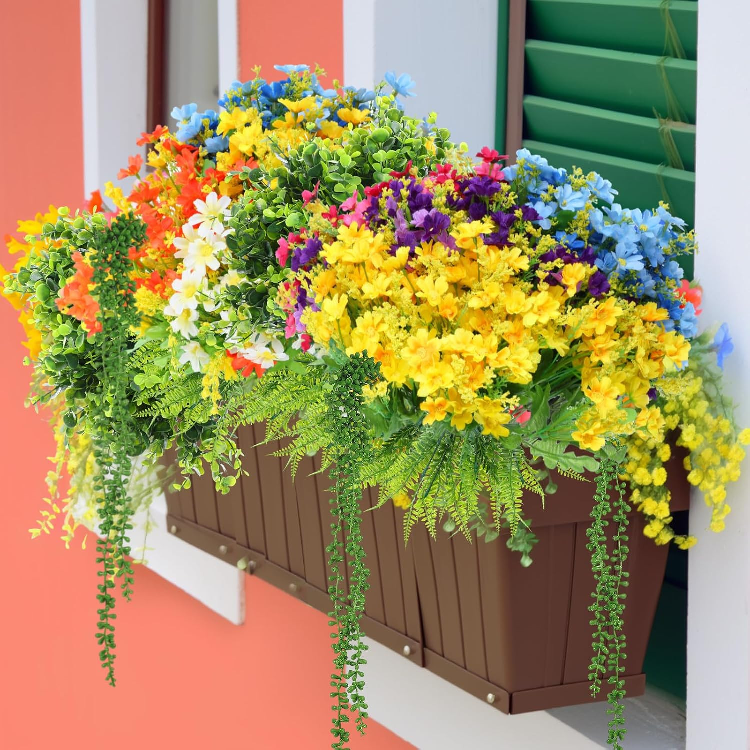 48 Pcs Colorful Fake Plants Set – Orchid, Fern, Eucalyptus for Home Decor