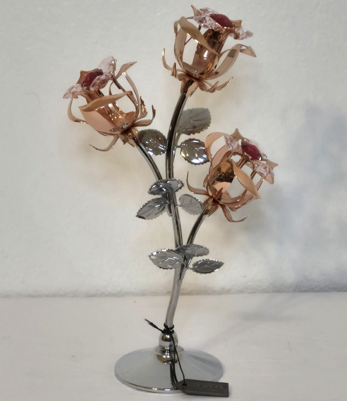 Rose Gold & Chrome Plated Flowers Bouquet w/ Red & Pink Matashi Crystals
