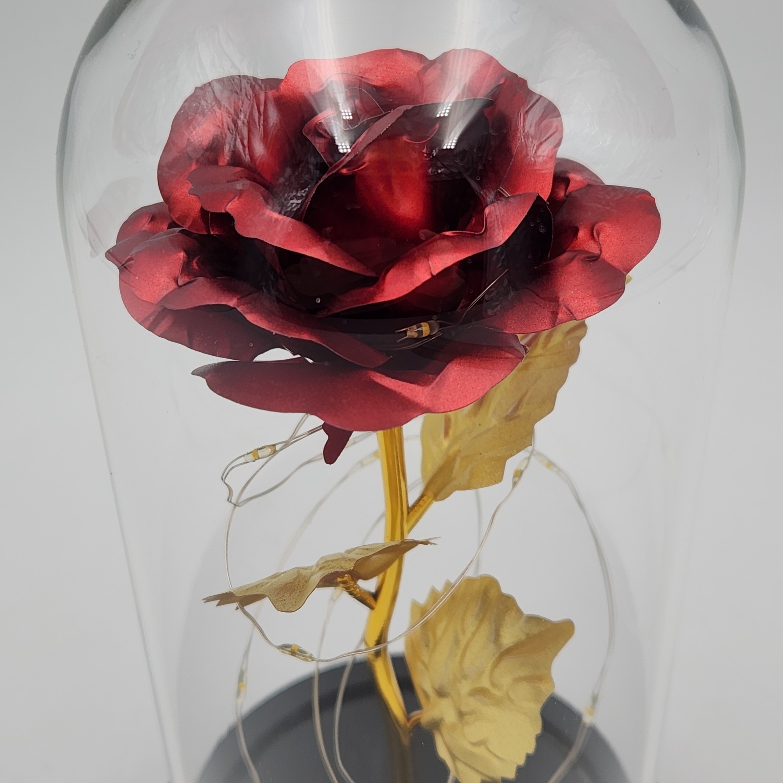 Rose In Glass Dome LED Night Light Flower Anniversaries Holidays
