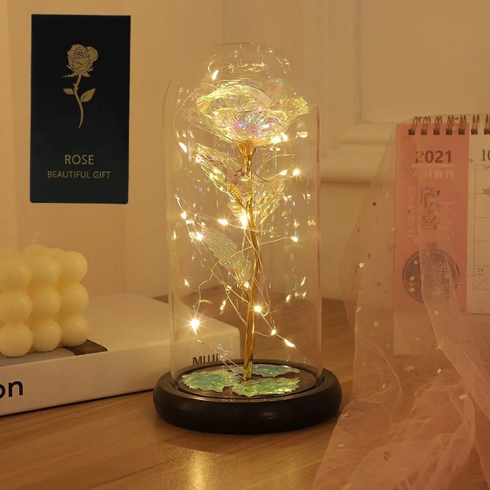 Brand New – Crystal Galaxy Enchanted LED Glass Forever Rose Home Decoration Gift