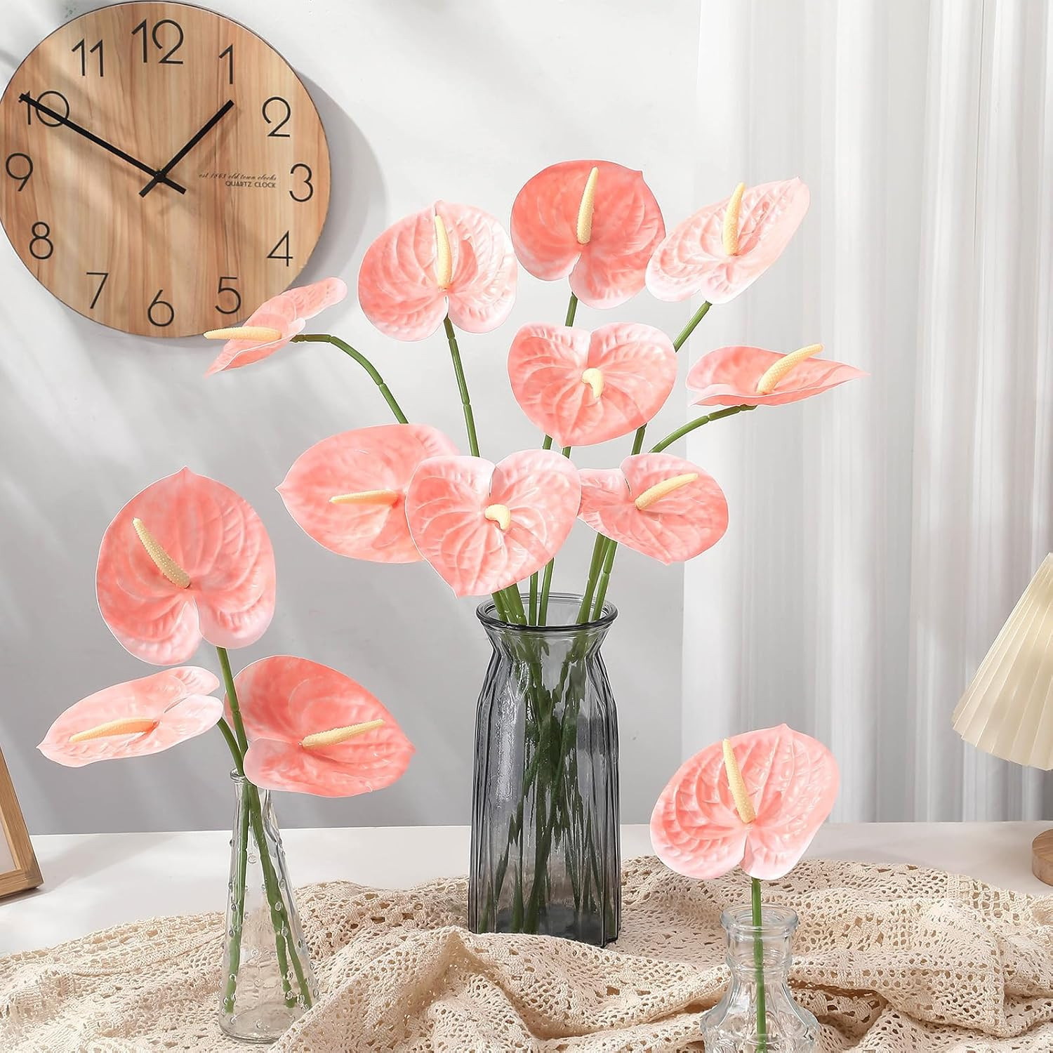 20 Pcs Pink Artificial Anthurium Flowers for Weddings & Home Decor