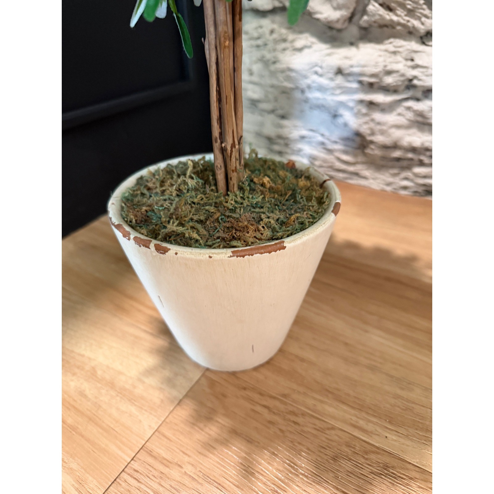 Set of 2 Artificial Olive Topiary Trees in Distressed White Pots 20 Inch Green