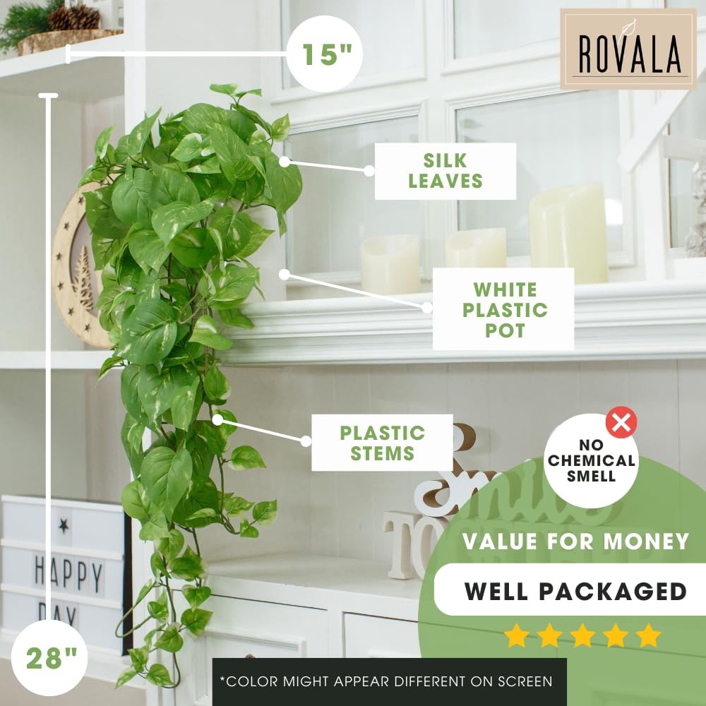 ROVALA Silk Plants for Home Decor Indoor in Pot Realistic Artificial Plants F…