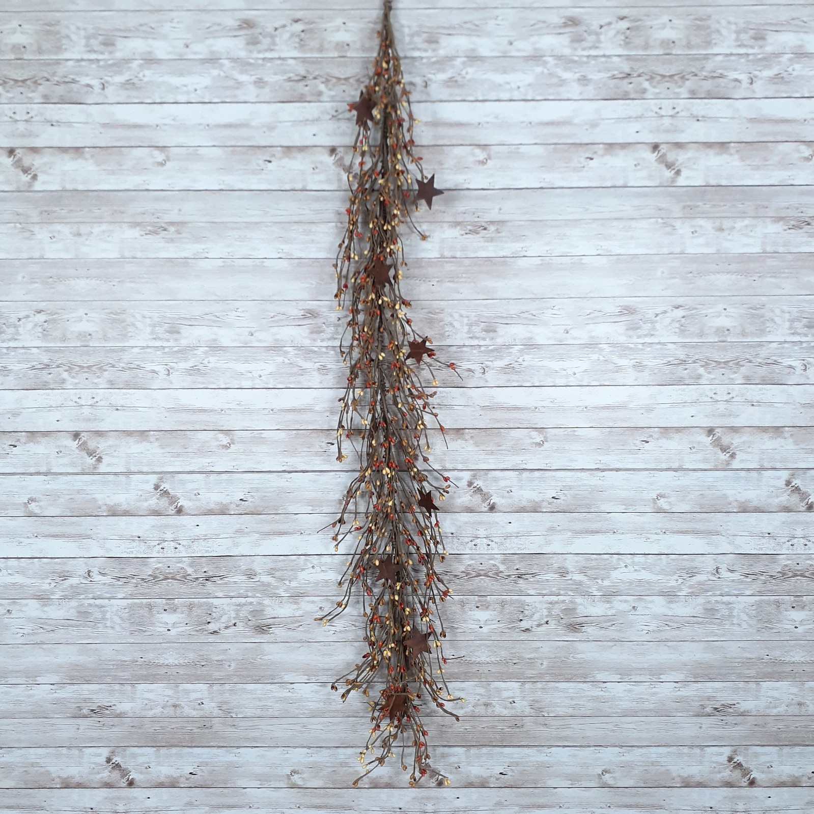 Fall Pip Berry Garland Rusty Star Pumpkin Spice 40 in Rustic Primitive Berries