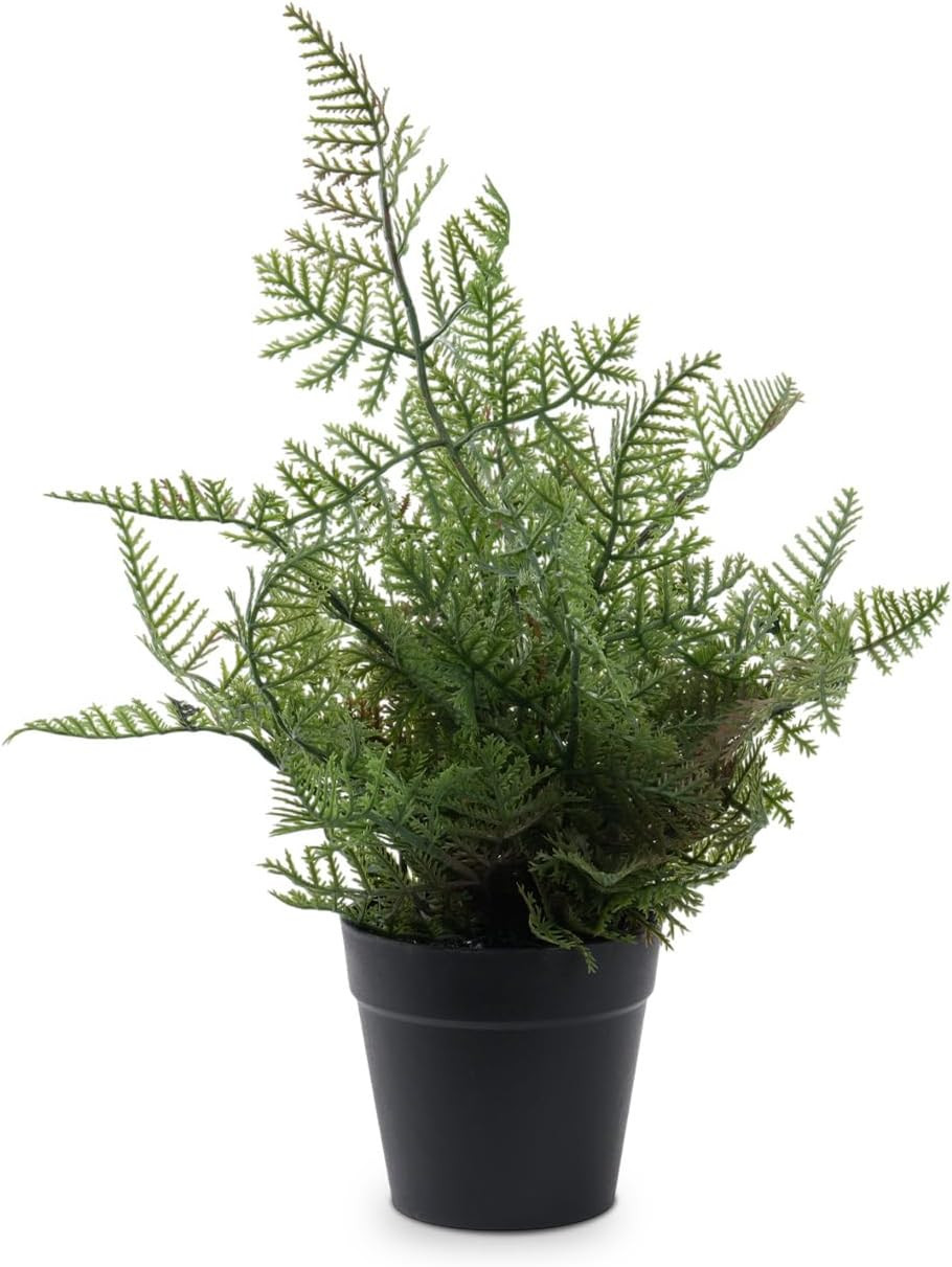 Artificial Fern Plant in Black Pot, 14 Inch Lifelike Fake Potted Greenery, Fu…