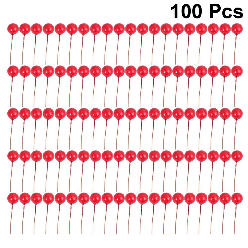 100x Lifelike Berry Red Ball Ornament Artificial Fruit Cherry for Garland Wreath