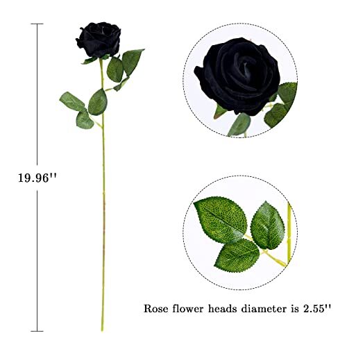 Fake Roses Artificial Silk Flowers – 12 Pcs Black Roses Artificial Faux