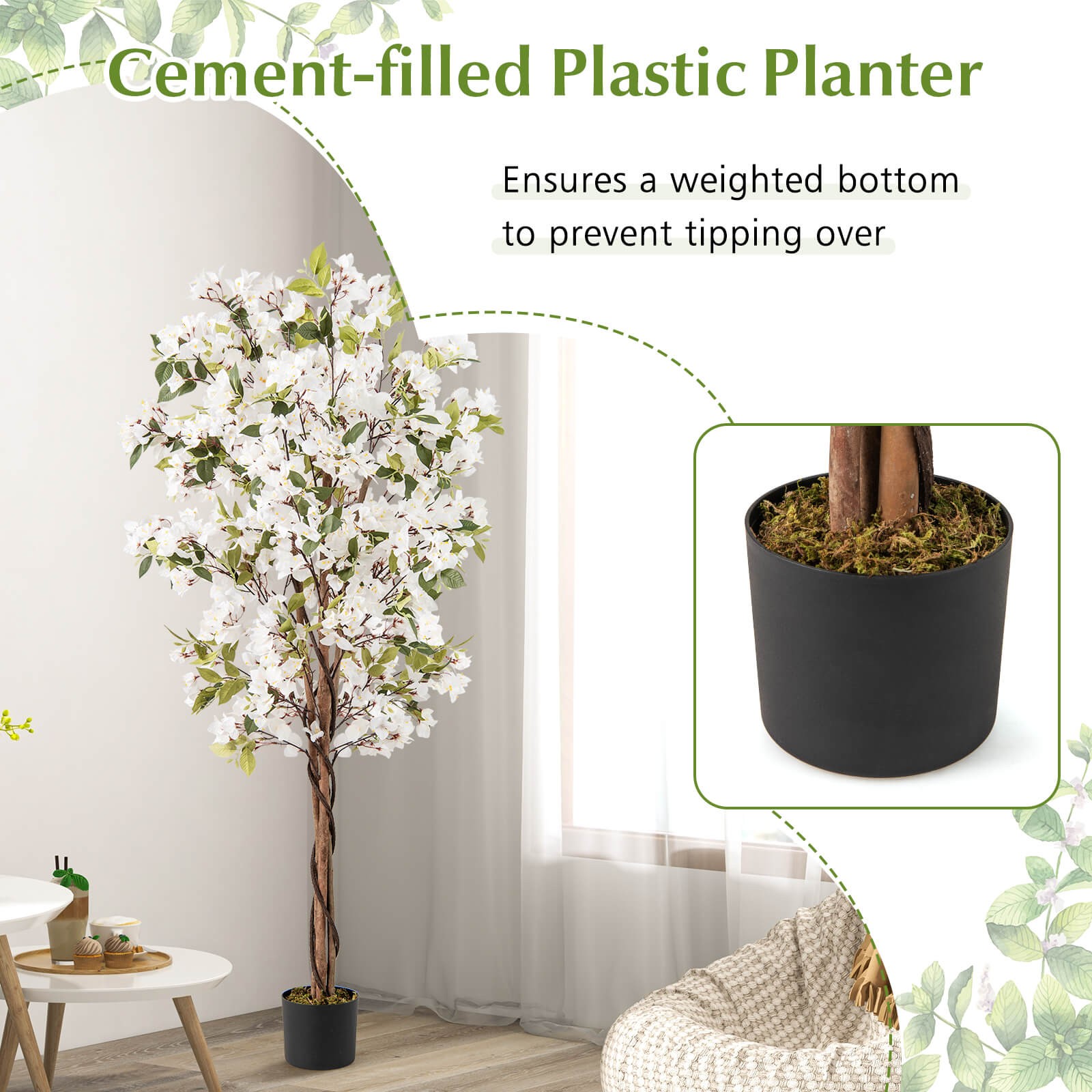 6 FT Artificial Bougainvillea Tree w/910 Flowers, 105 Leaves, Real Wood Trunk