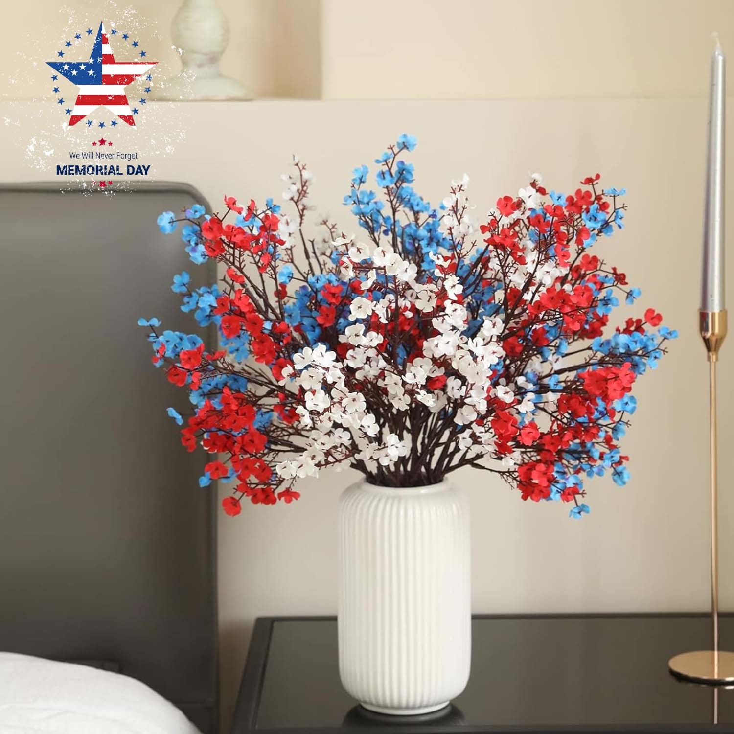 15 Pcs Red Blue White Patriotic Artificial Flowers 4th of July Anniversary Decor