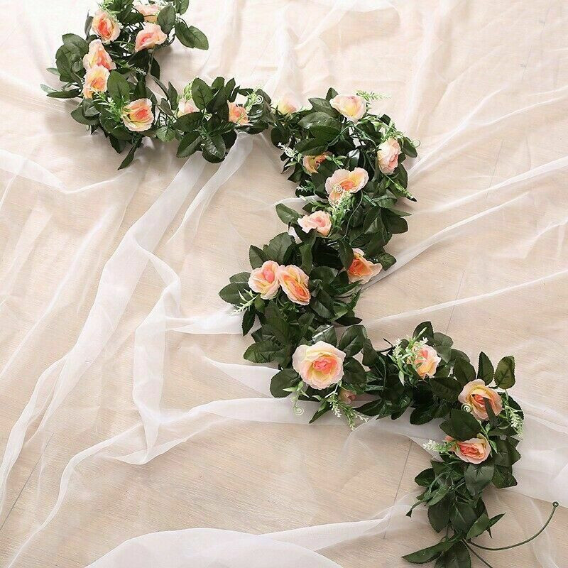 240cm Artificial 9 Rose Garland Silk Flower Vine Ivy Wedding Garden String Decor