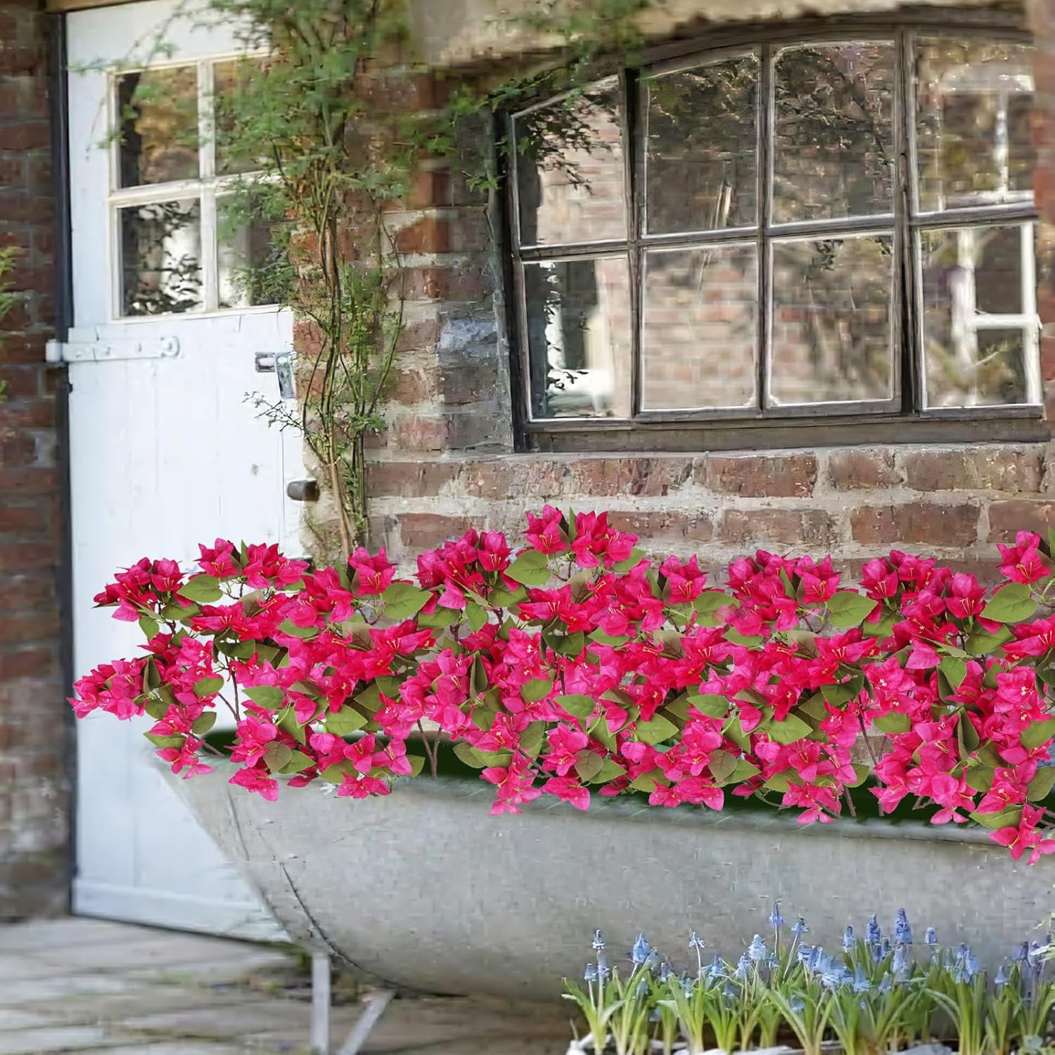 2 Pcs Artificial Flowers Bougainvillea Outdoor Rose Red Faux Bougainvillea Flowe