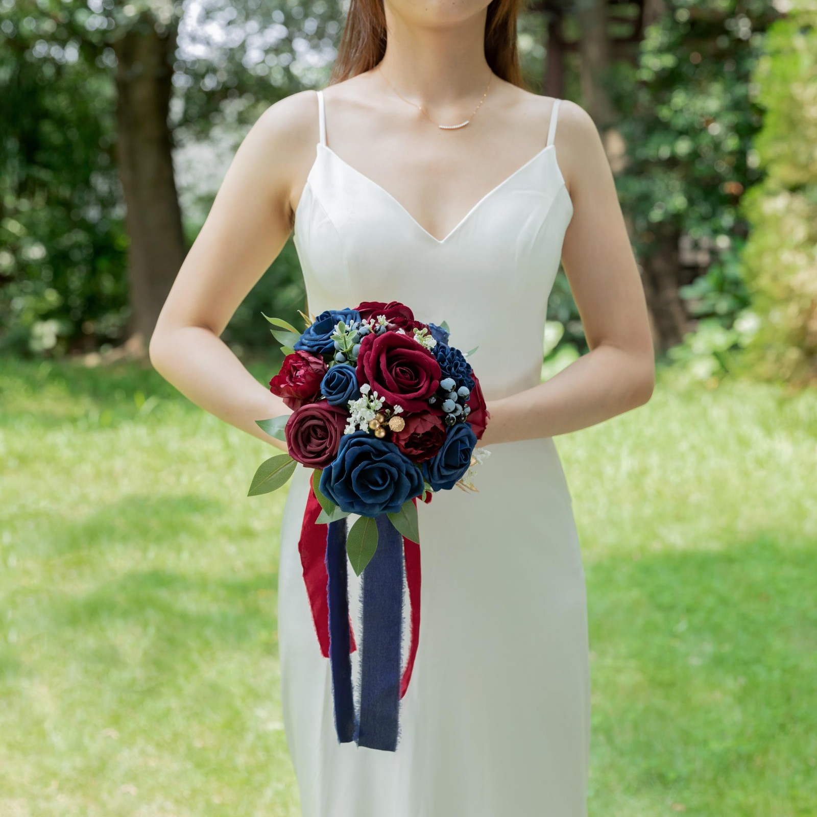 Navy Blue Burgundy Wedding Bouquets Bride Bridesmaid Artificial Roses
