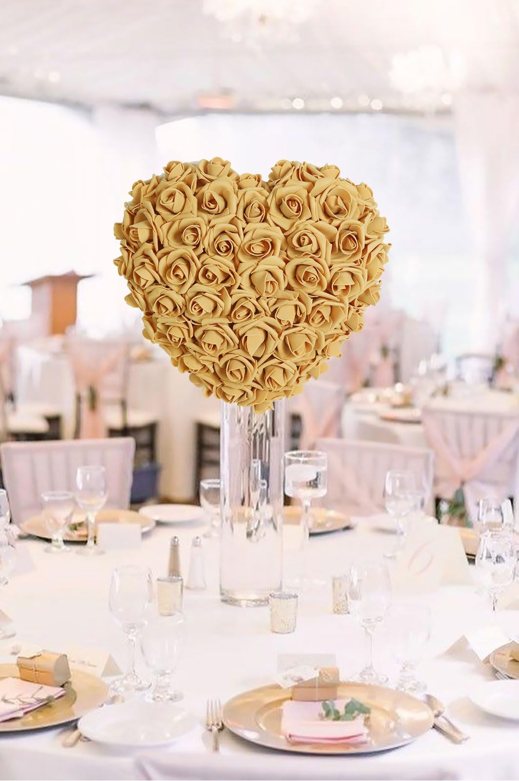 200 PCS Gold Yellow Foam Rose Flower Heads 1.97 Inch DIY Wedding Decoration