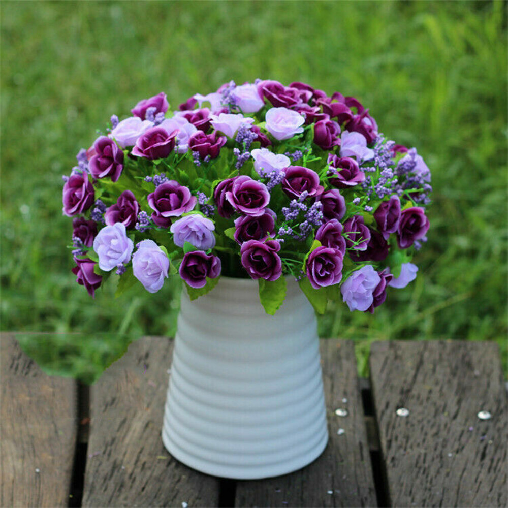 21 Heads Artificial Rose Bud Fake Silk Flowers Bouquet Wedding Party Home Decor