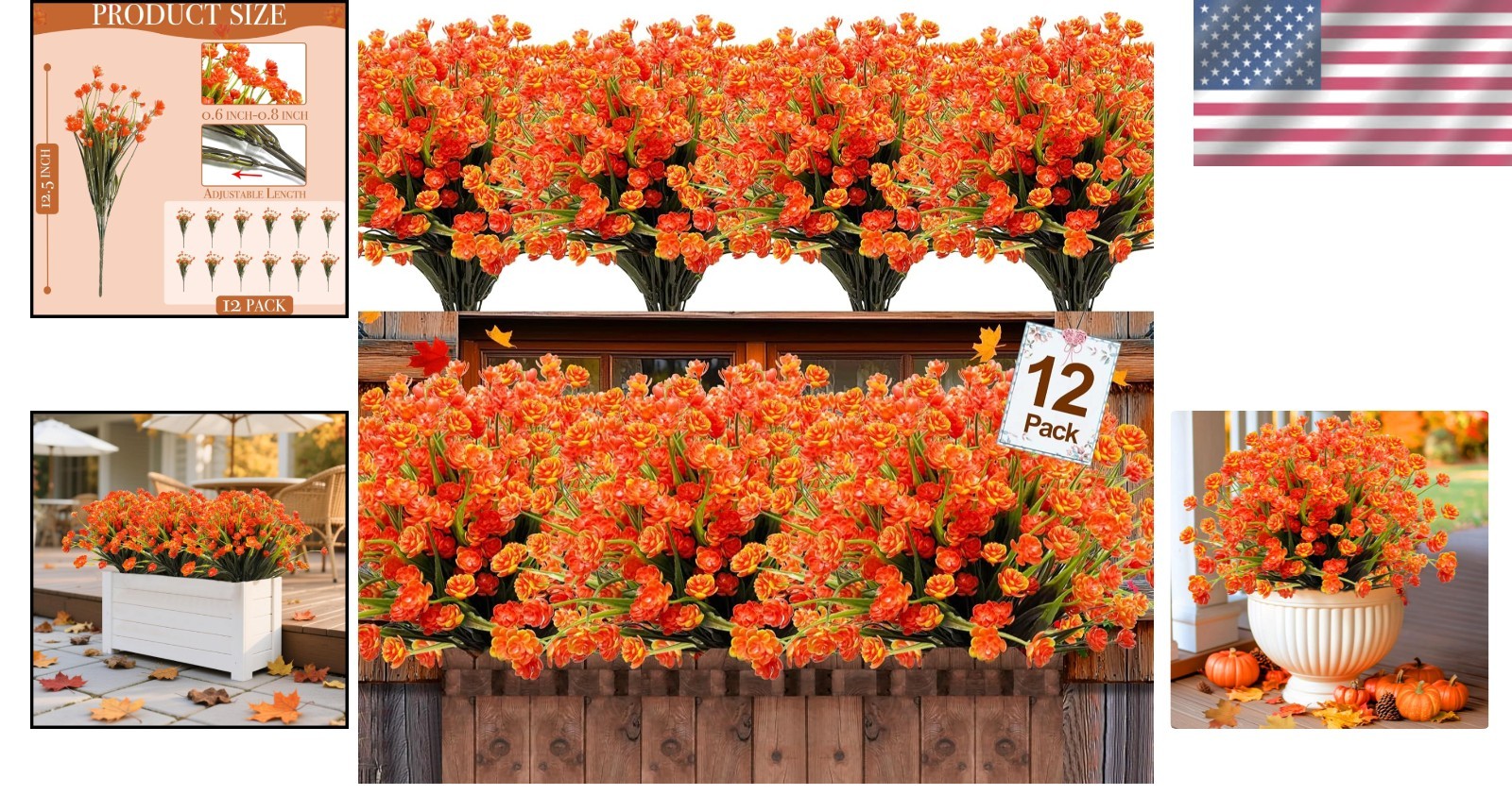 12 Bundles of Realistic UV Resistant Artificial Fall Flowers for Outdoor Decor