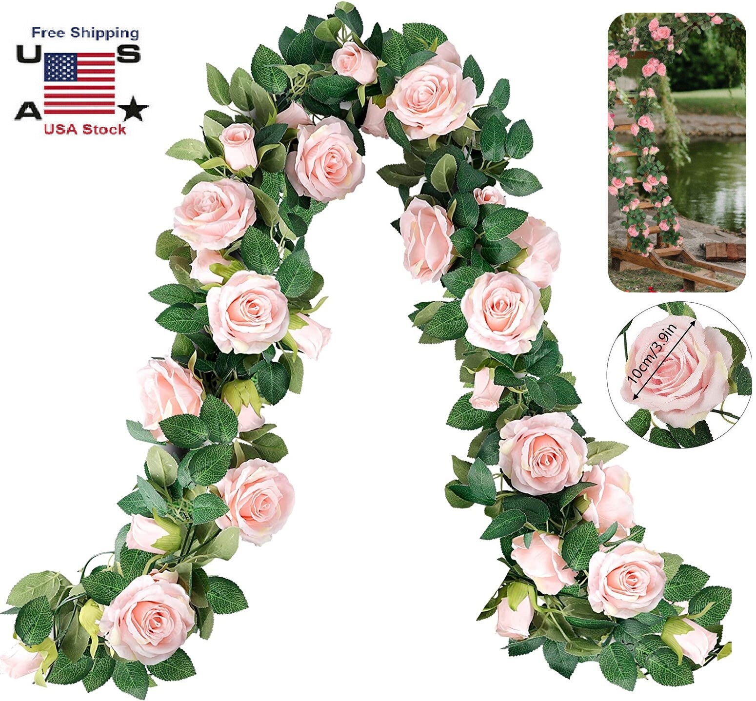 Artificial Silk Rose Leaf Garland Vine Ivy Flower String Wedding Home Decors USA