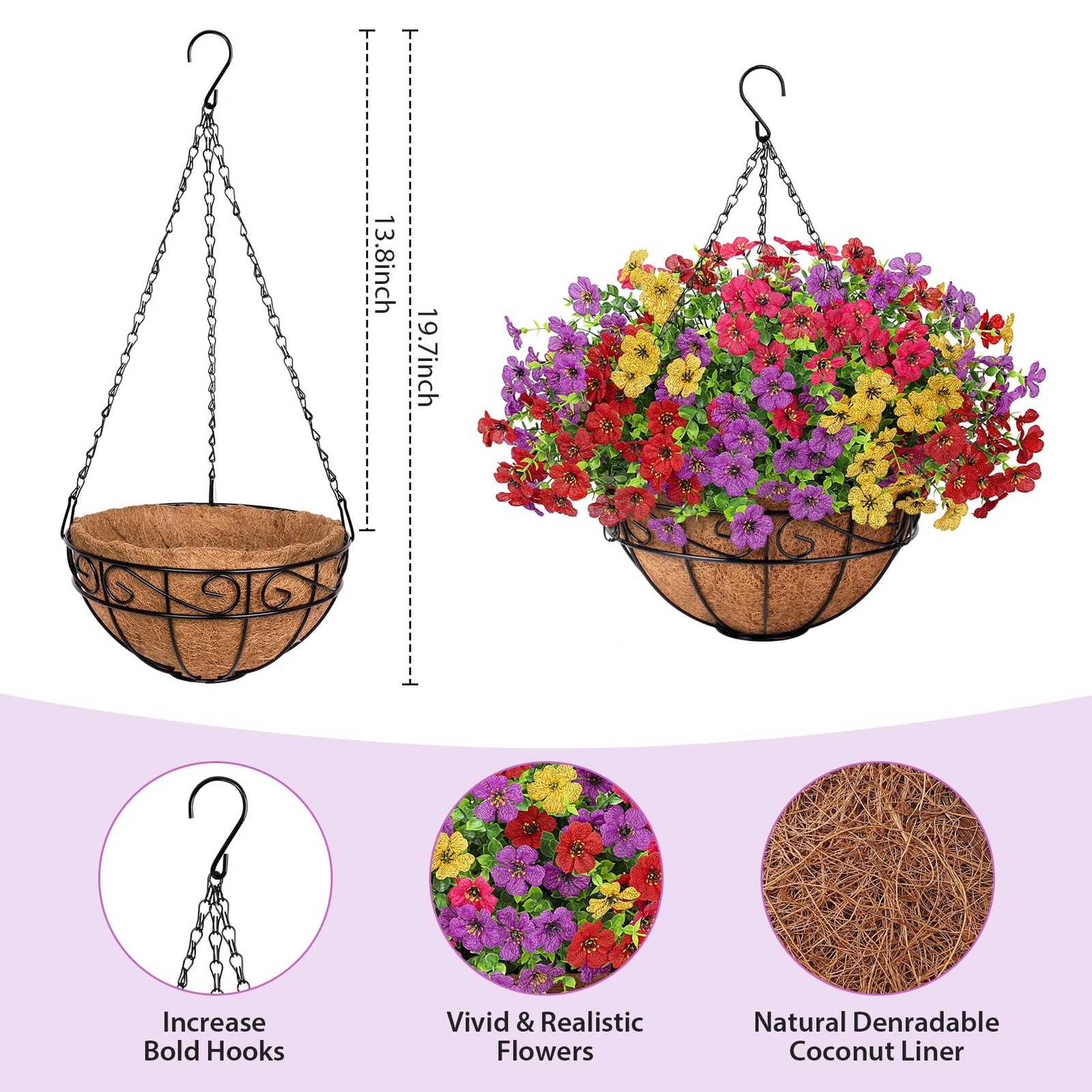 Besteek Artificial Fake Hanging Flowers Plants Basket Outdoors, Faux Silk UV …