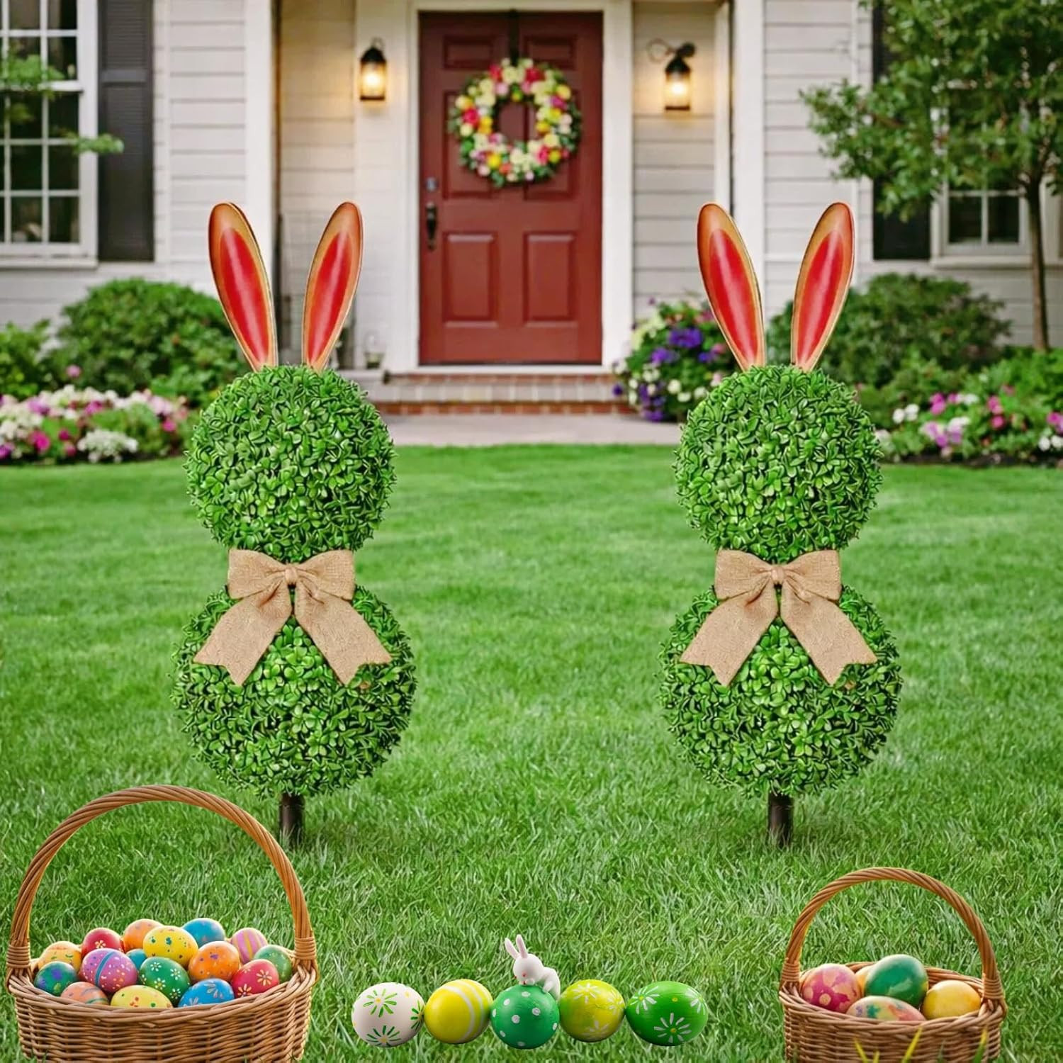 3 Ft Artificial Bunny Topiary Trees – Easter Decor for Indoor & Outdoor