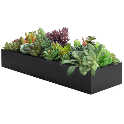 15.75 Inch Artificial Succulent Plants in Rectangular Black Wood Plant Box