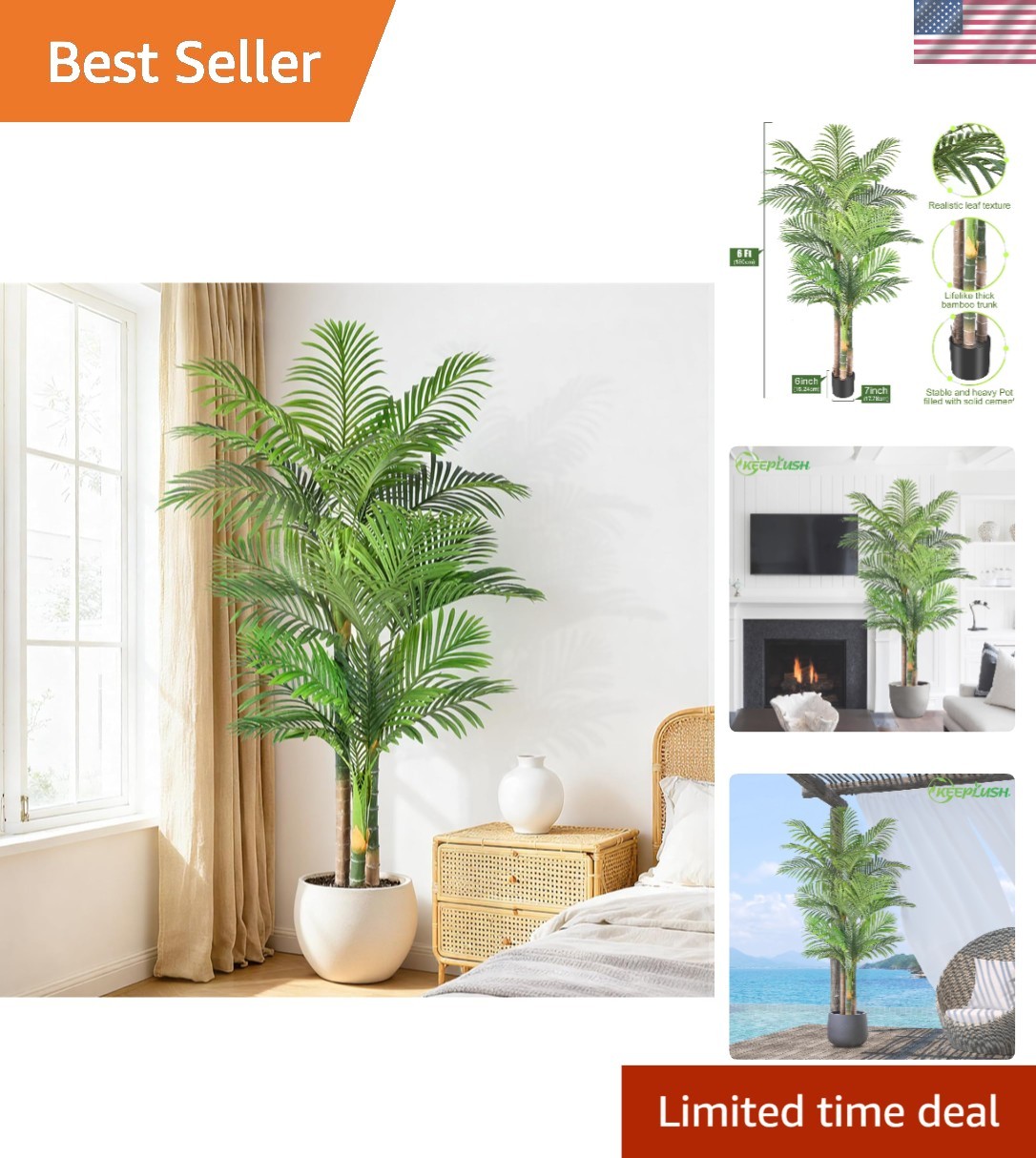 Elegant 6ft Tall Artificial Palm Tree – Adjustable Leaves for Custom Look