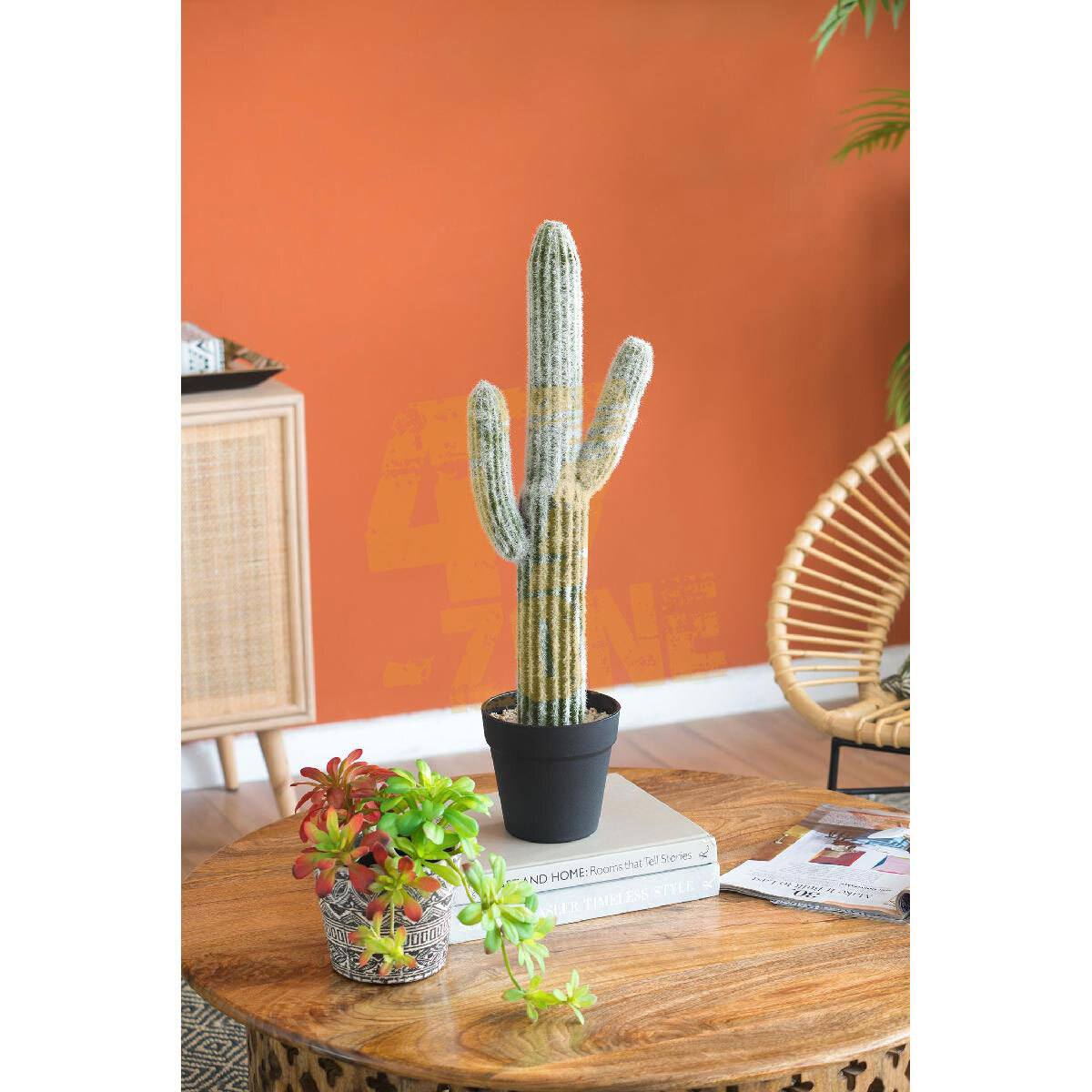 Potted Faux Saguaro Cactus Green Black Botanical Artifical Indoor Outdoor Garden