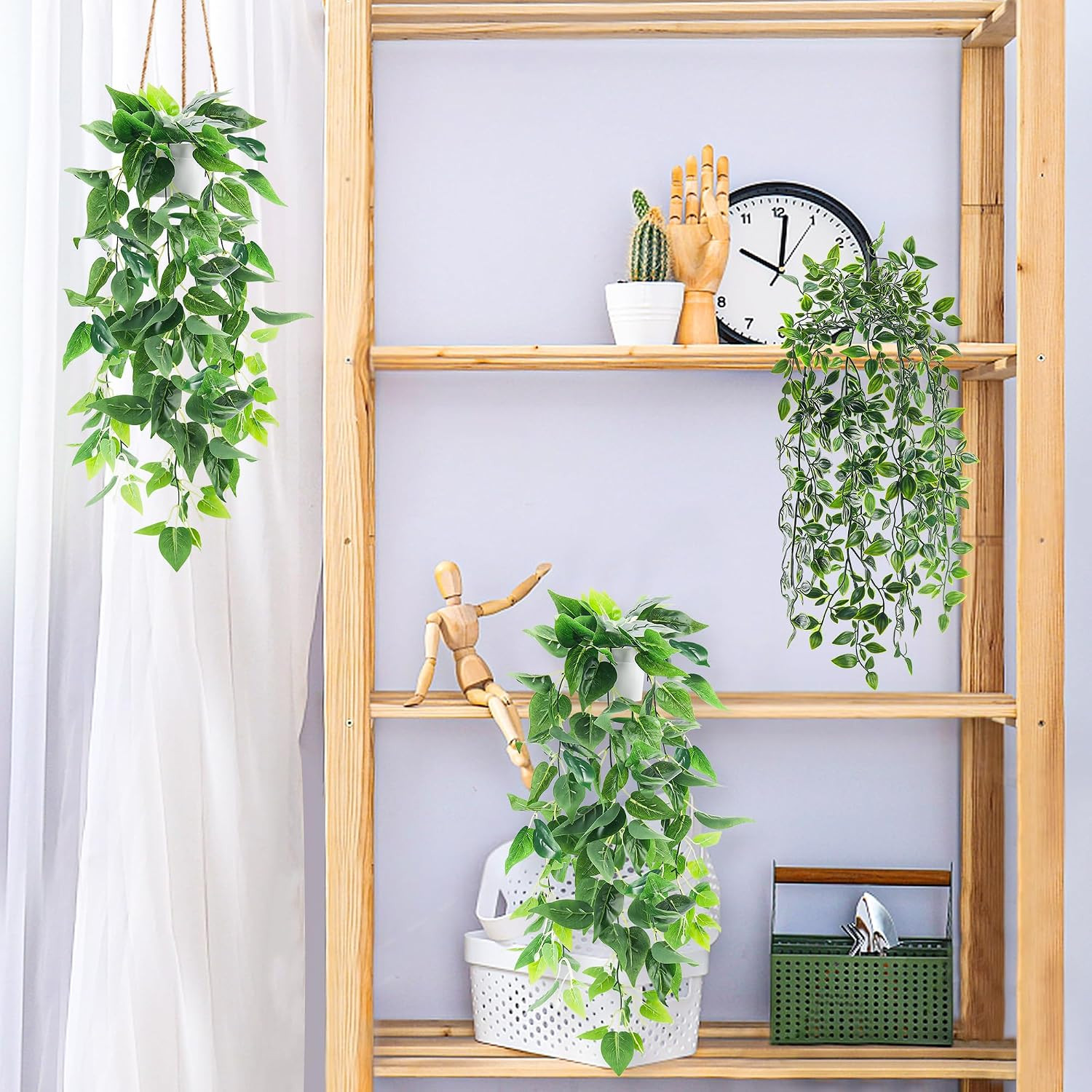 Der Rose 4 Pack Fake Plants Hanging Faux Potted Ivy Vine Artificial Mandala Plan