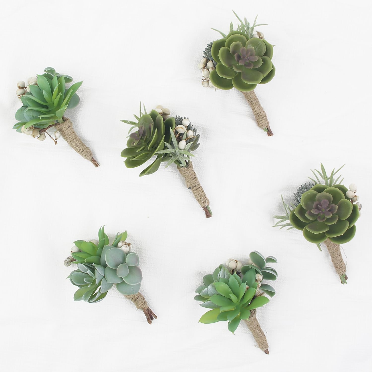 6 PCS Succulent Boutonnieres With Pins For Men Groom Wedding Prom Bridal