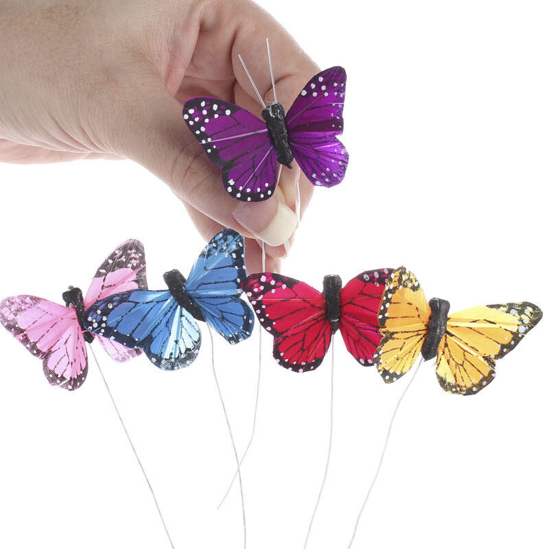 Group of 12 Assorted Color Natural Feathered Butterflies