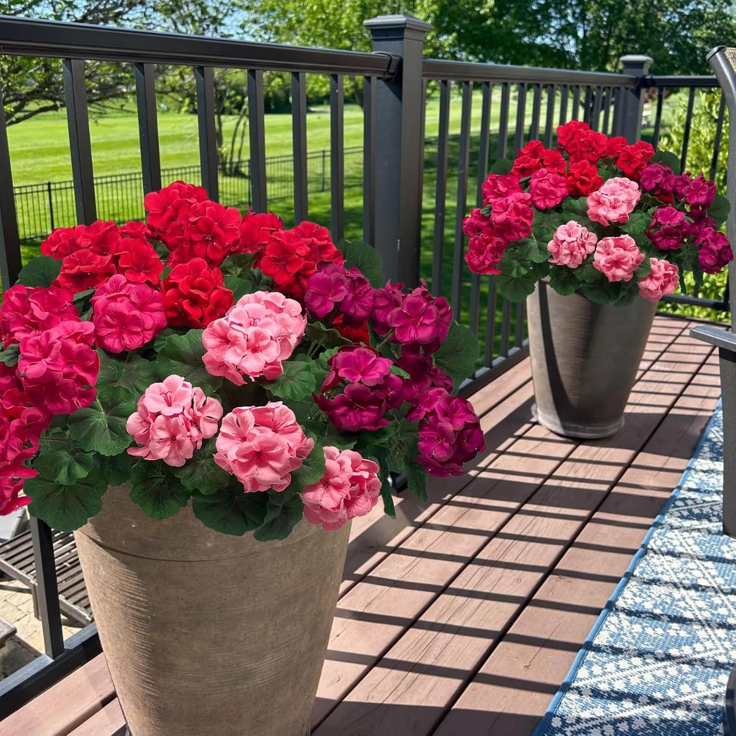 Artificial Geraniums Silk Flowers Fake Plants for Outdoor Outside, UV Resistant