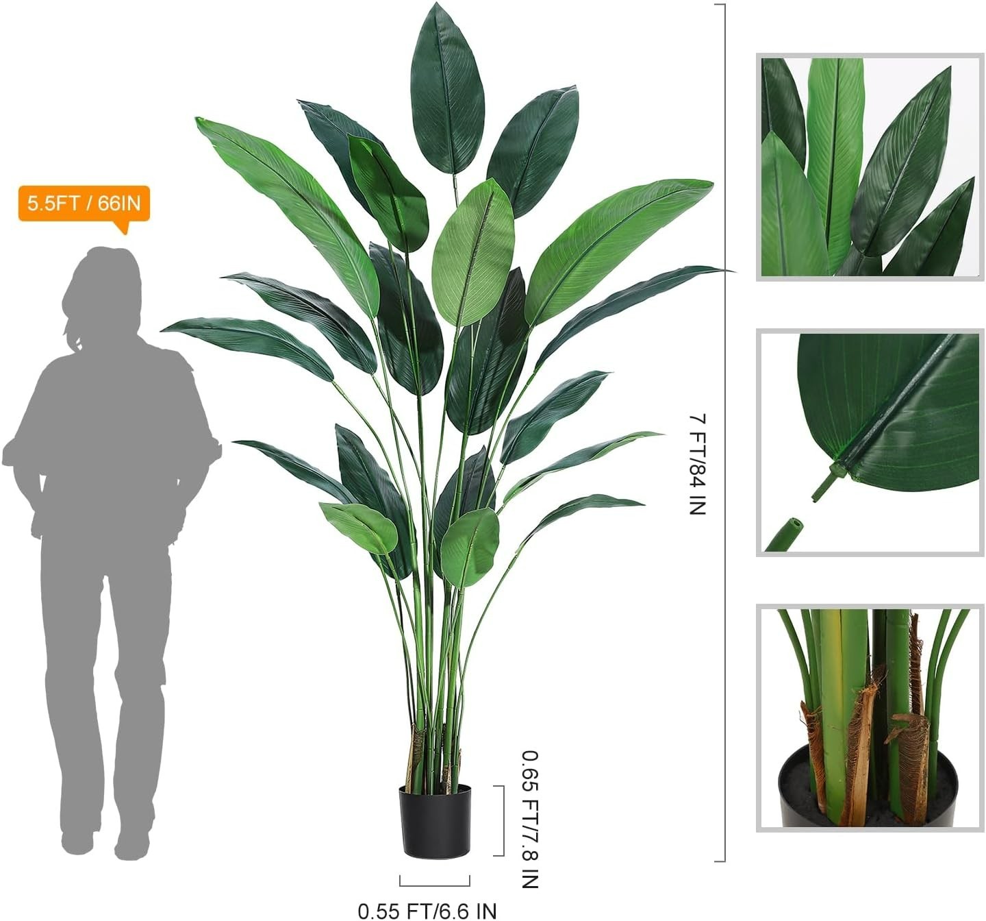 Artificial Bird of Paradise Plant 7 ft(84 in) Fake Palm Tree for Indoor Outdoor