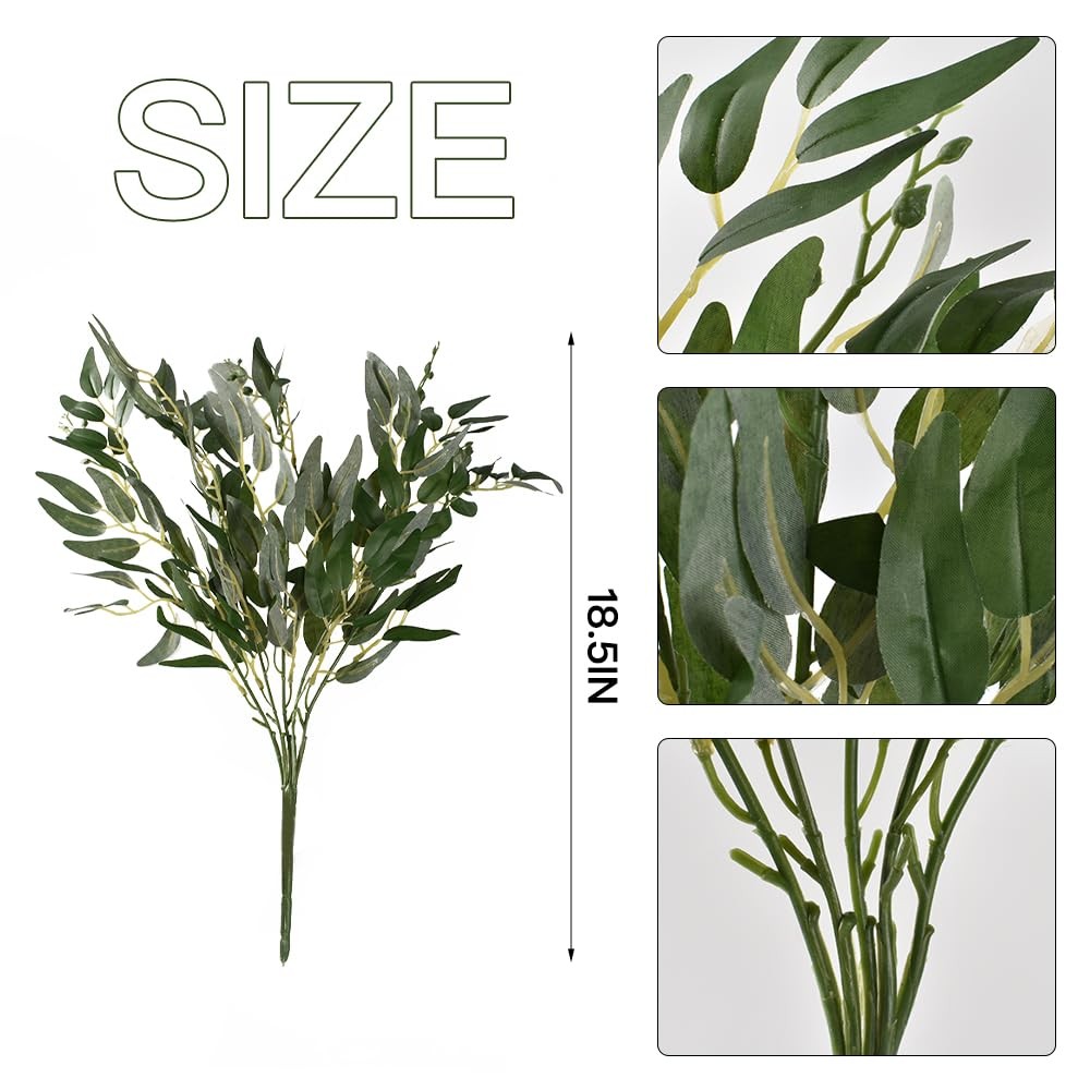 Artificial Italian Ruscus Greenery Stems 4PCS, Faux Green Leaf Willow Leaves …