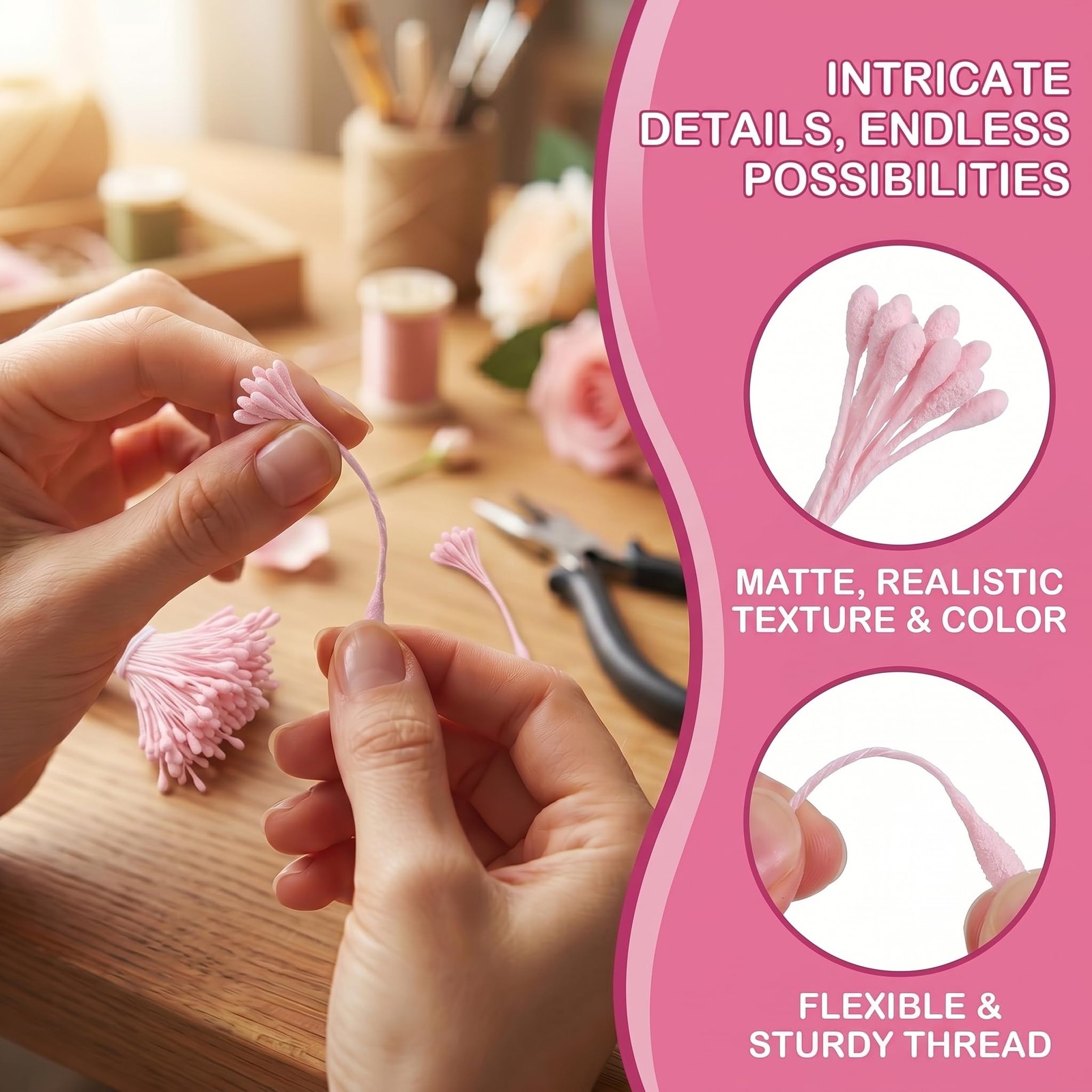 1200PCS Double Head Flower Stamens, Artificial Matte Floral Stamens 3 Colors,…