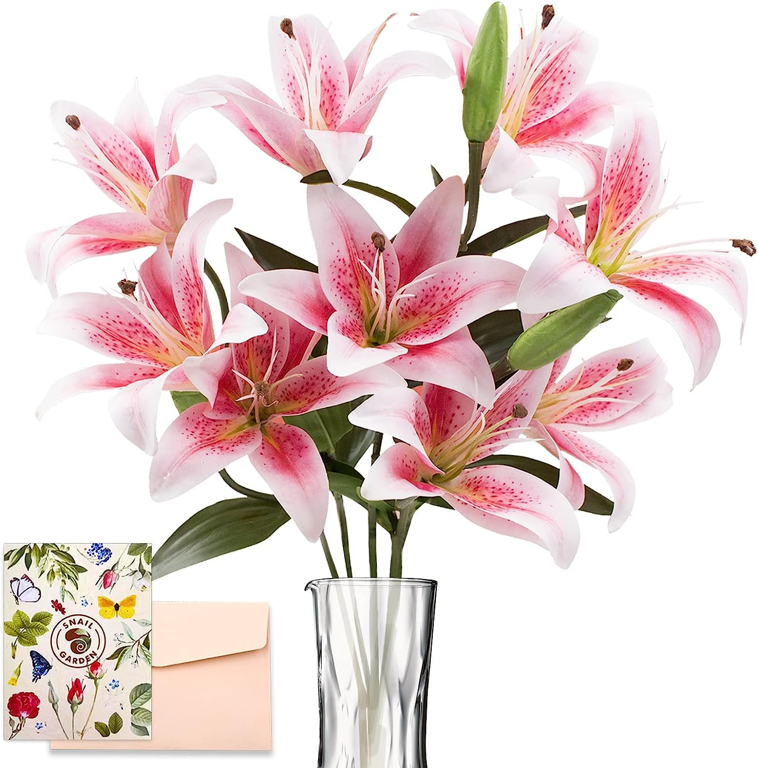 12 Heads Artifical Lily Flowers, Long Stem Artificial Stargazer Lilies with 9…