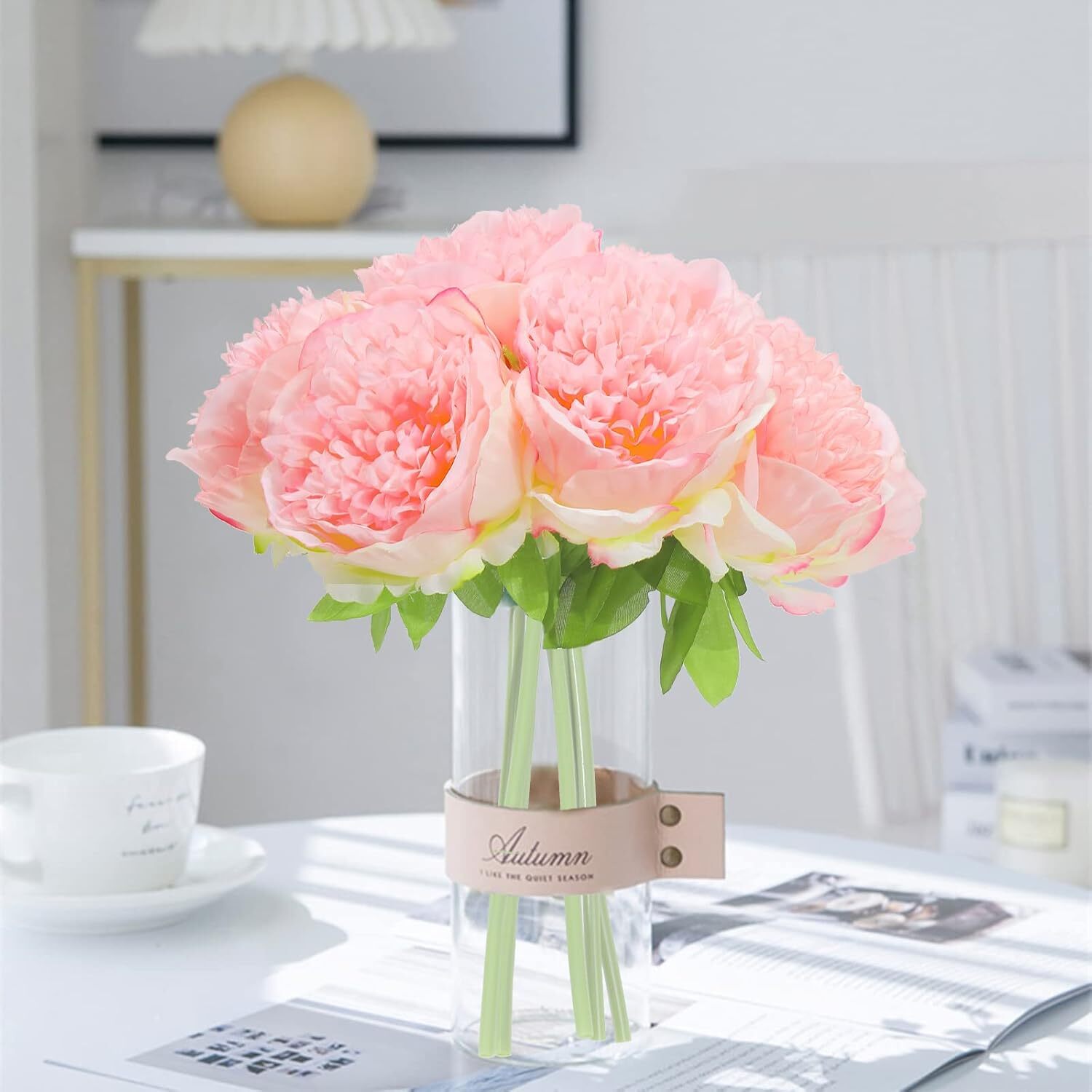 2 bunches of 10 artificial peony silk flowers Party Decoration (milky white)