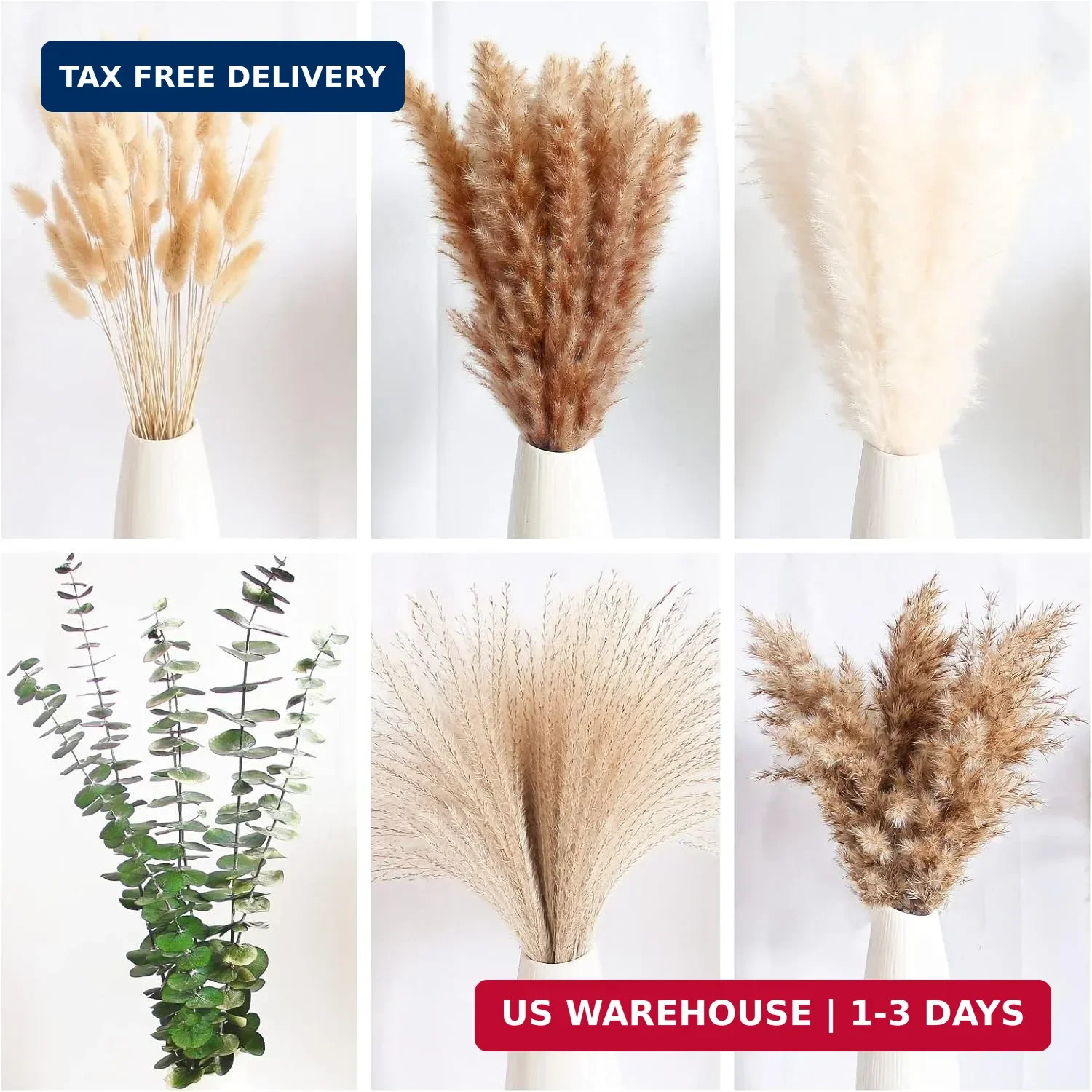 110 PCS of Boho Pampas Grass Decor, Naturally Dried Pompas, Bunny Tails Dried Fl