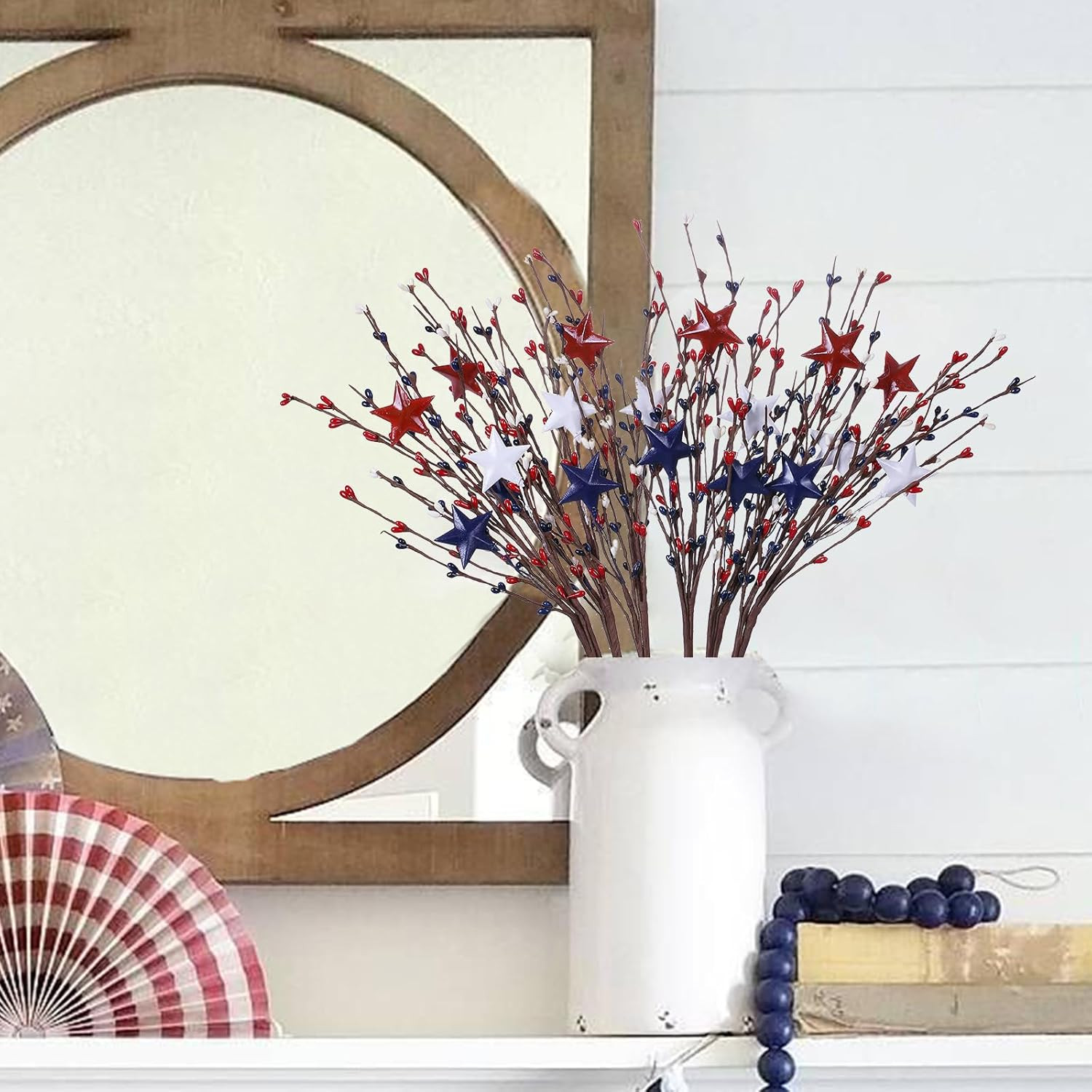 6 Pack Patriotic Berry Star Picks 17in Red White Blue July 4th Decor