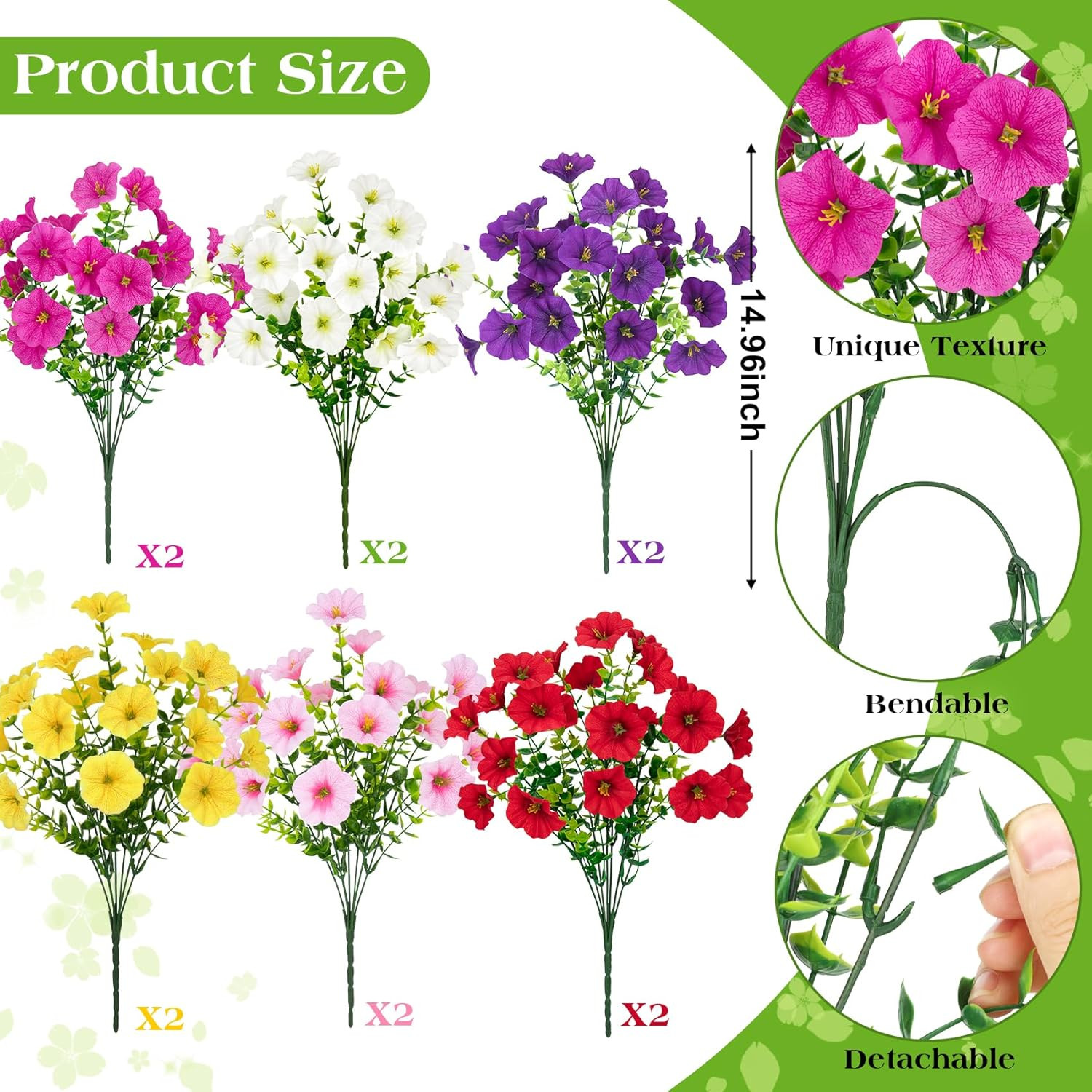 12 Bundles Artificial Flowers for Outdoors, Fake Flowers Silk Morning Glory with