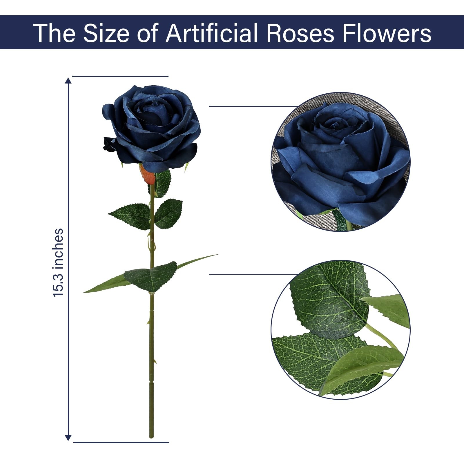 16 PCS Roses Artificial Flowers – Fake Silk Navy Blue Rose in Bulk with Long …