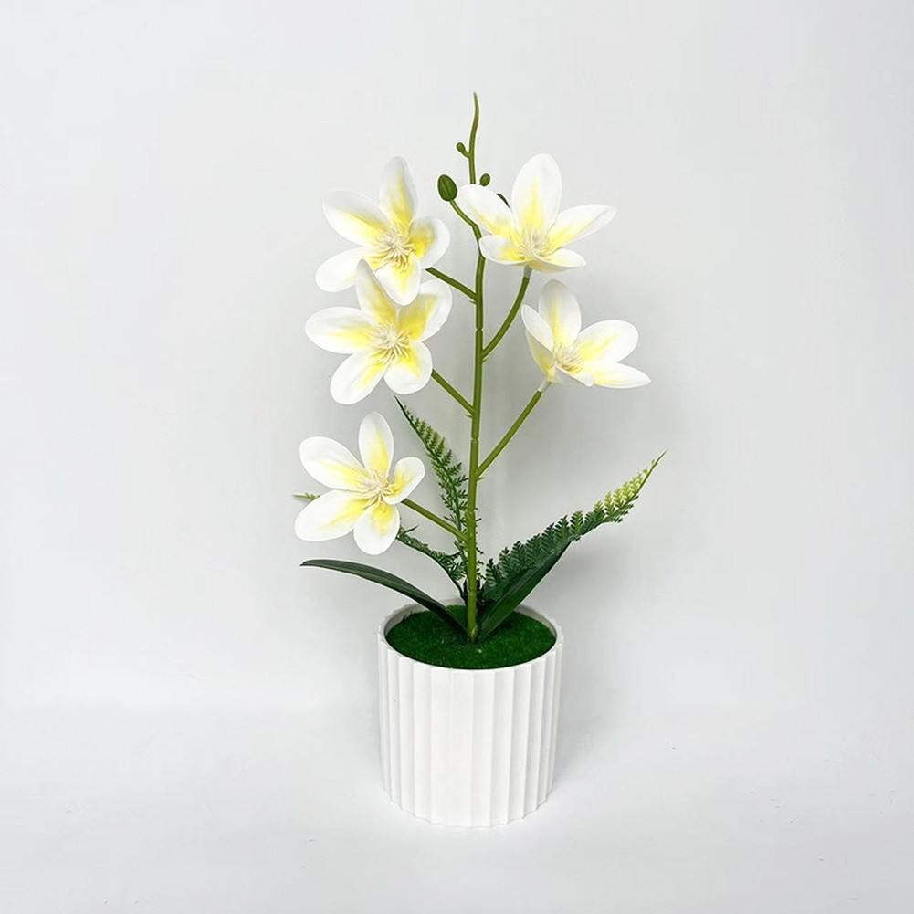 Vertical Pot Magnolia Flower Decoration with Realistic Petals and Green Leaves