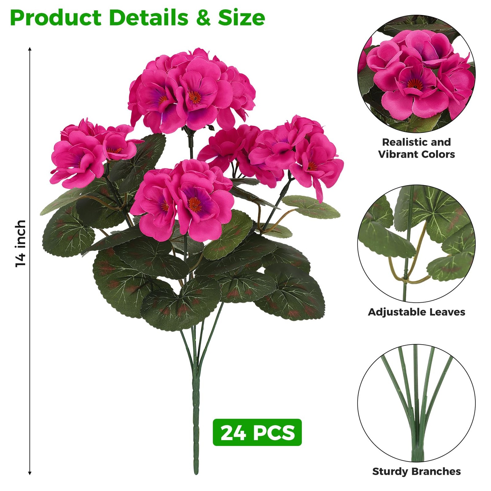 Ouddy Decor Artificial Geranium Flowers for Outdoors, Fake Silk Flowers UV Re…
