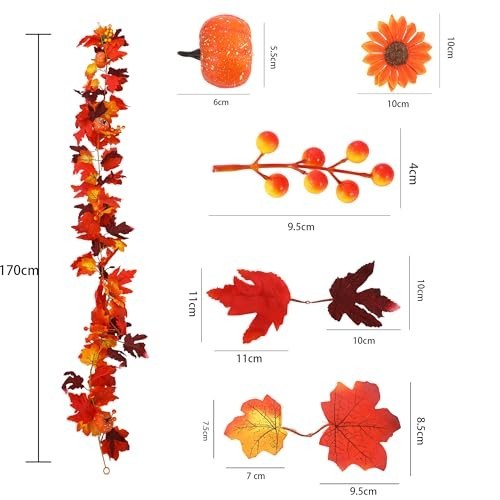 7FT Artificial Fall Garland – Maple Leaves, Pumpkins & Berries for Thanksgiving