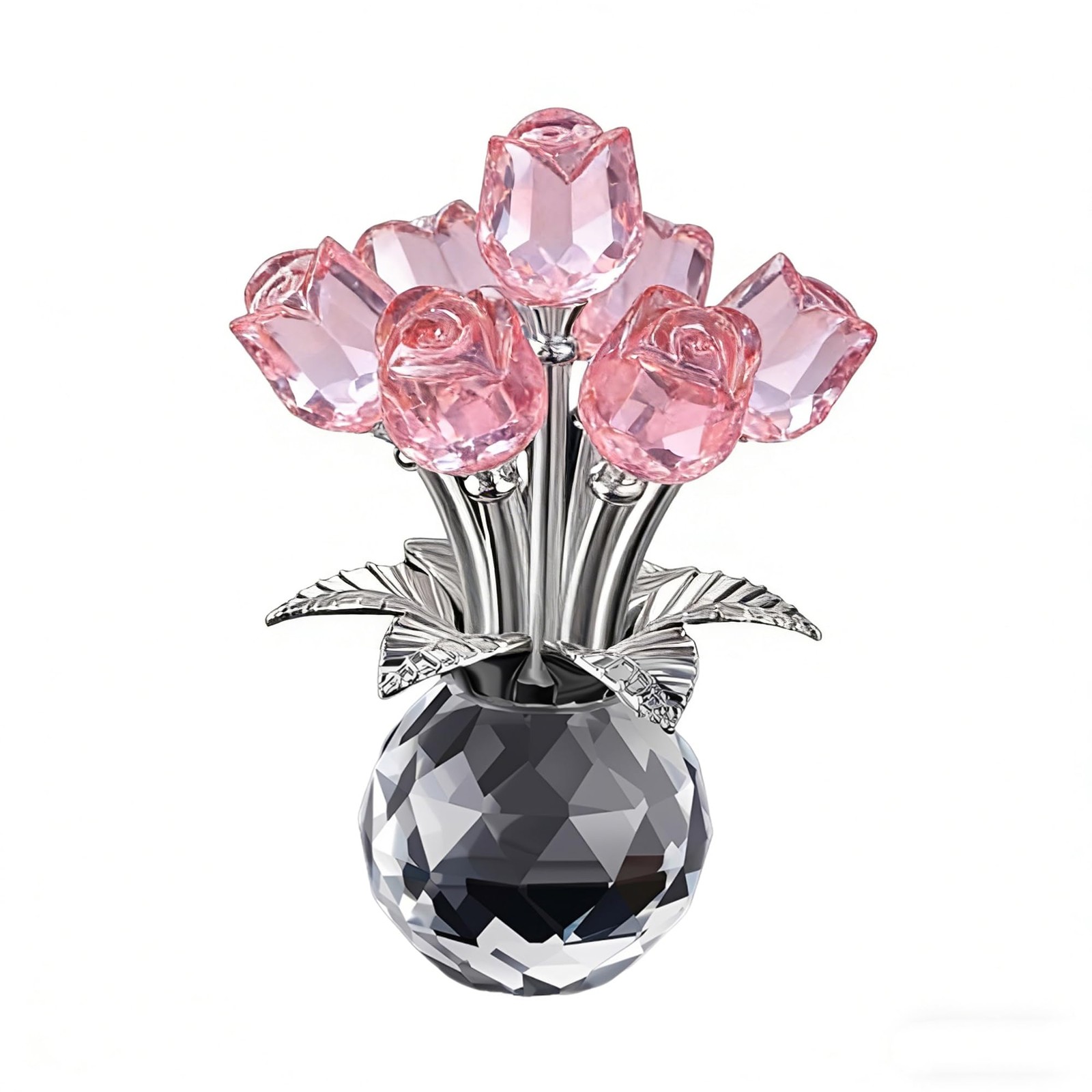 Crystal Silver Rod Pink Rose Creative Table Decoration Tabletop Home Faux