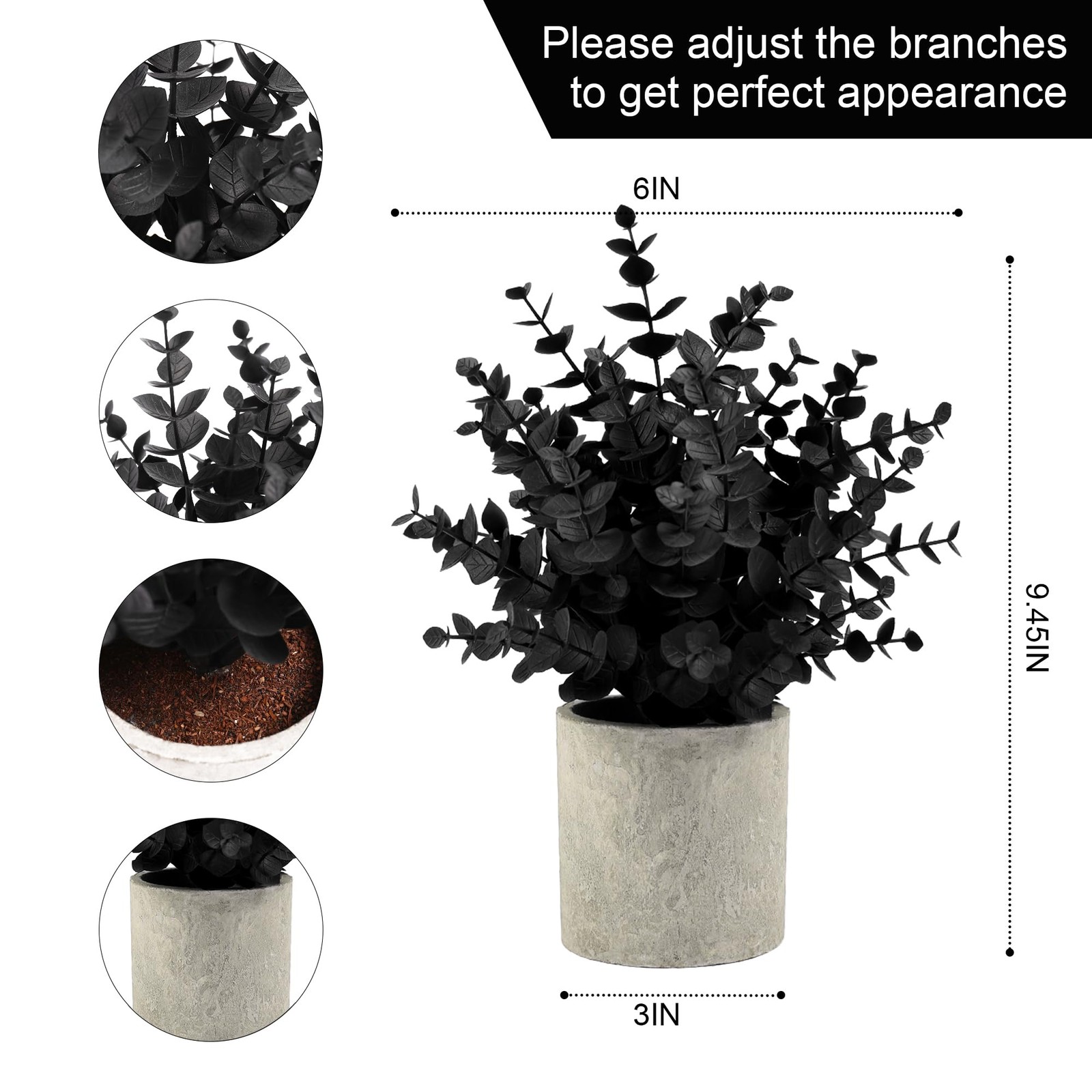 2 Pack Black Fake Eucalyptus Small Fake Plants Potted Artificial Plants for H…
