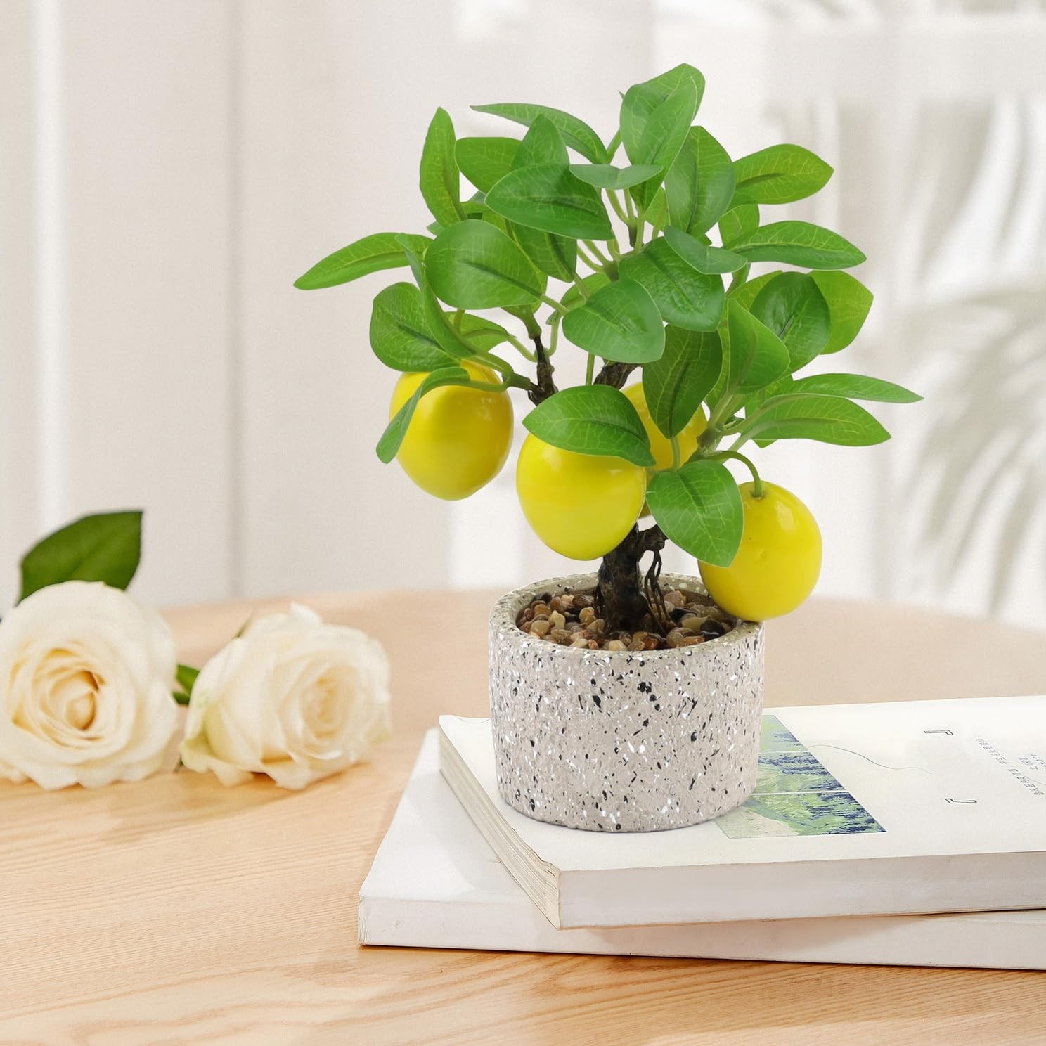 1 PCS Artificial Potted Yellow Lemon Tree Bonsai Faux Fruit Plant Indoor
