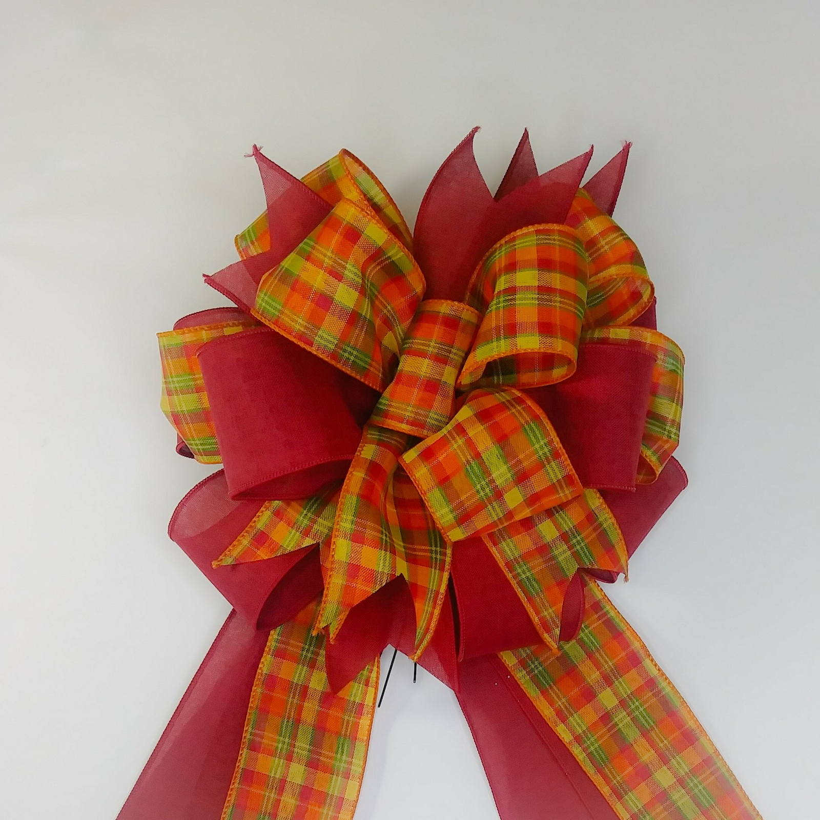 Wreath Bow, Fall, Burgundy Linen, Plaid