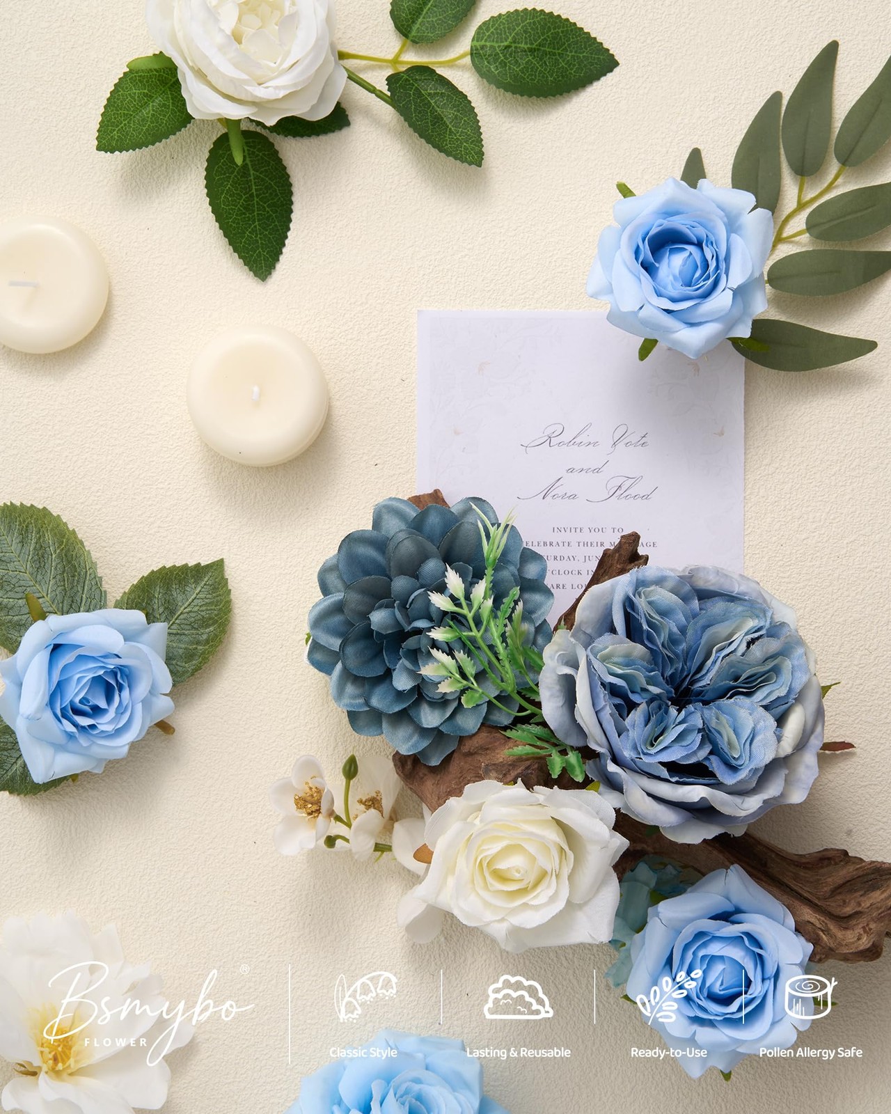 Artificial Blue Flowers Combo Set Baby Blue Rose Flowers Bulk Mix Dusty Blue …