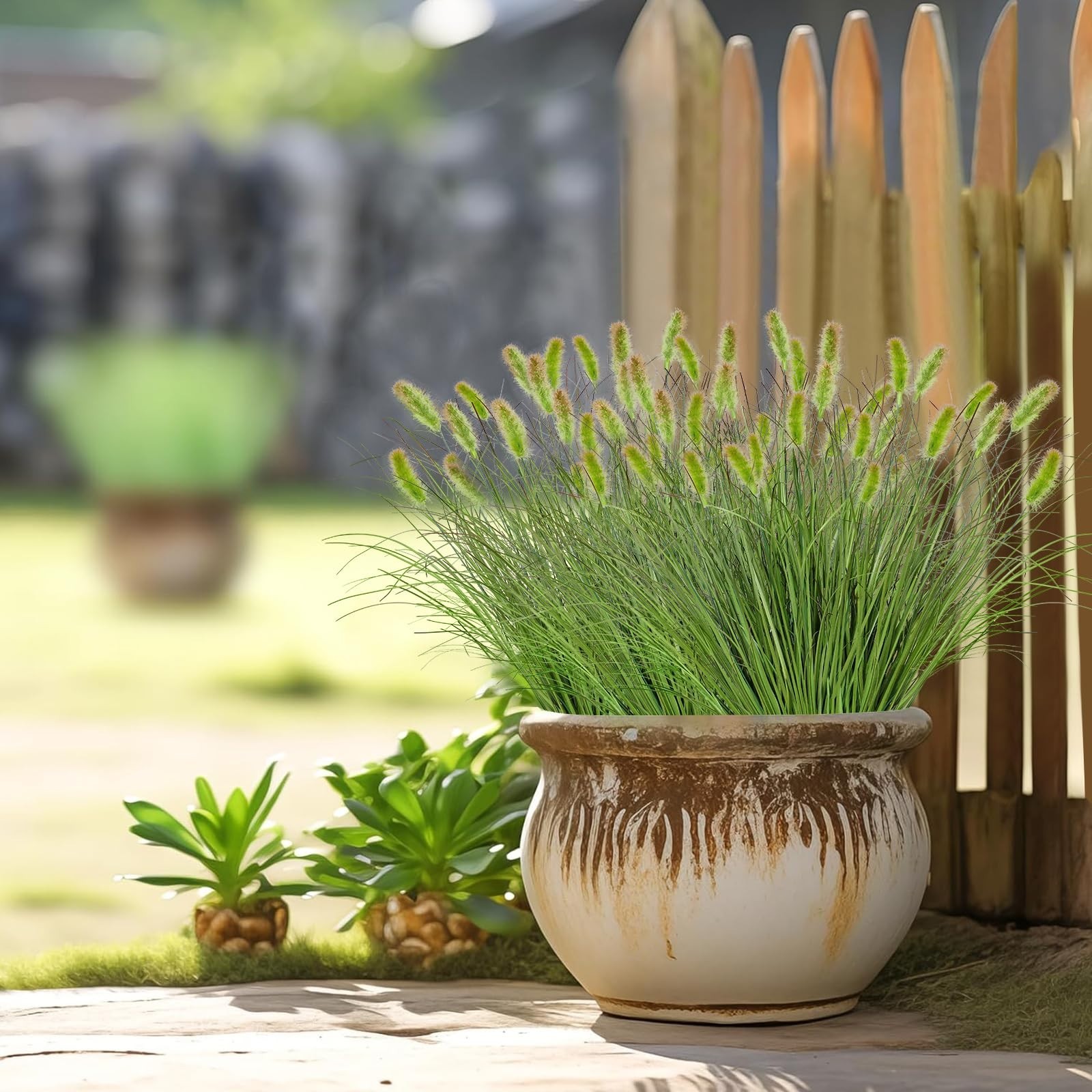 10 Bundles UV Resistant Artificial Grass Plants – Fake Shrubs & Cattails for Hom